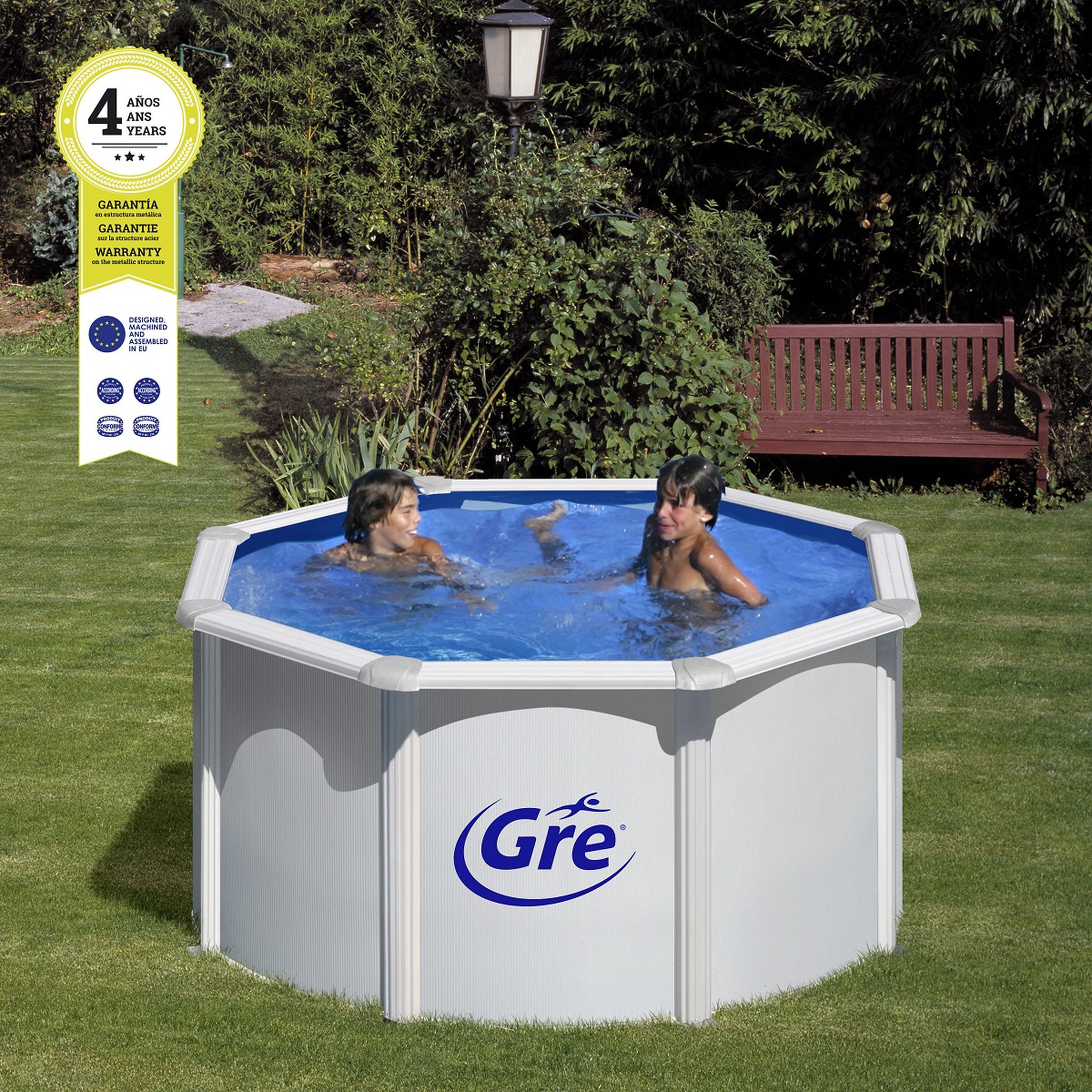 Voir la diapositive 1 : GRE Piscine ronde en acier blanc 2,6m x 1,22m