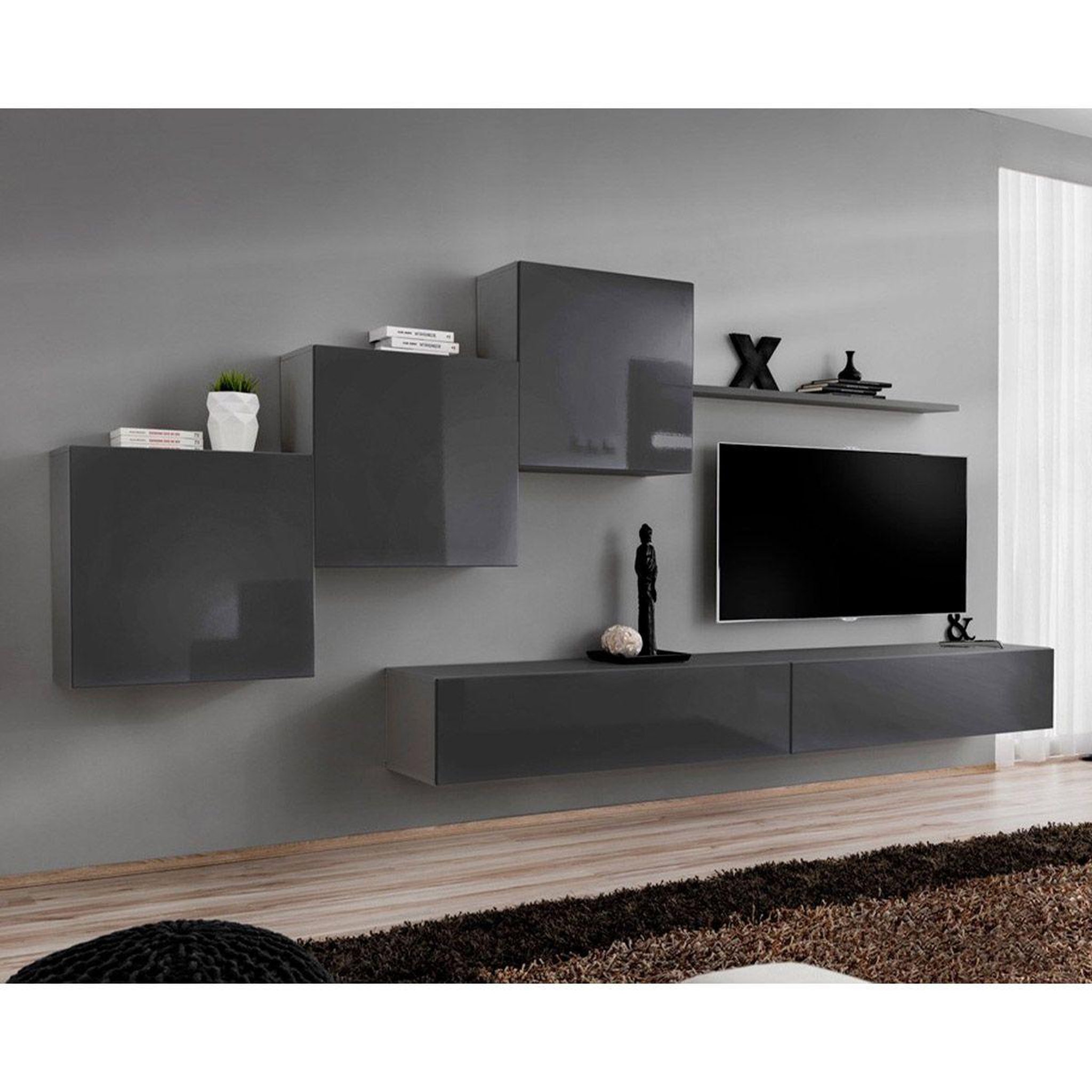 Voir la diapositive 1 : Paris Prix Meuble tv mural design  switch x  330cm gris