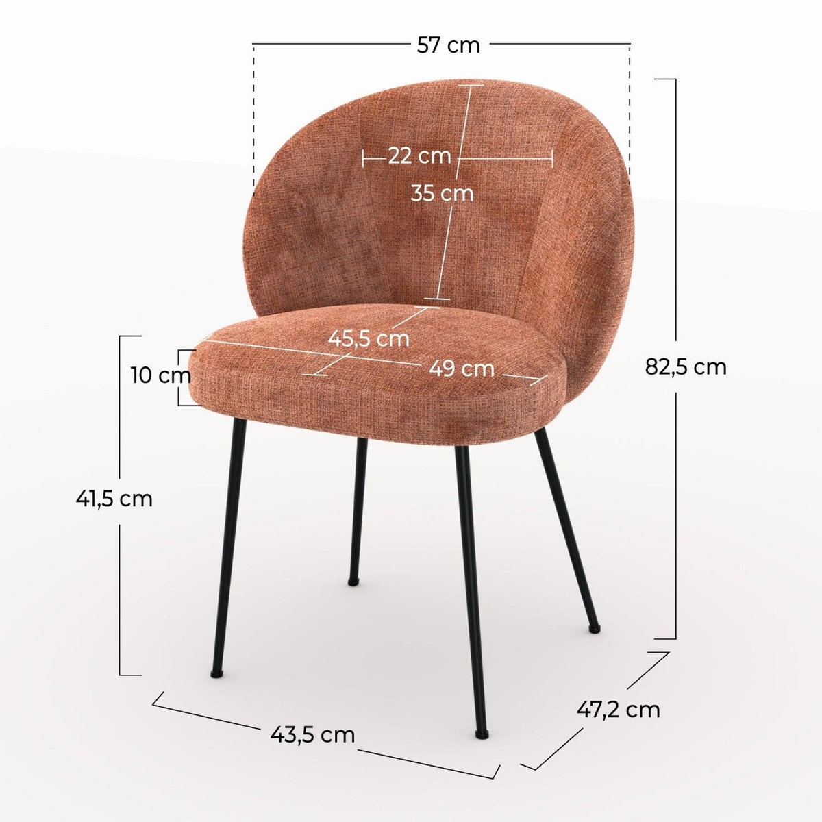 Rendez vous déco Chaise en velours chenillé terracotta et métal noir-Bloomy