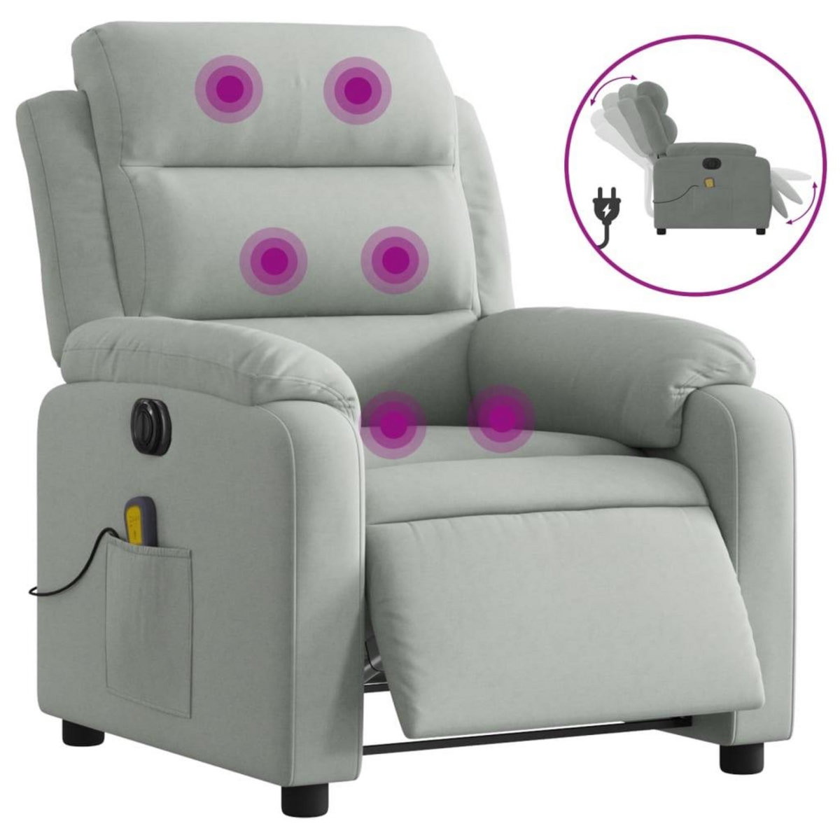 VIDAXL Fauteuil inclinable electrique de massage gris clair velours
