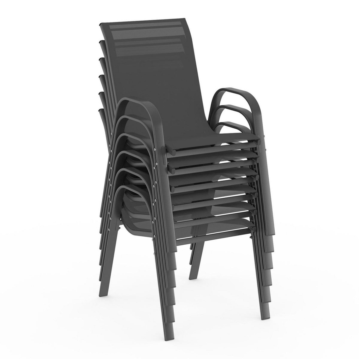 ID MARKET Salon de jardin MADRID table 240 CM et 10 chaises empilables gris anthracite plateau clair