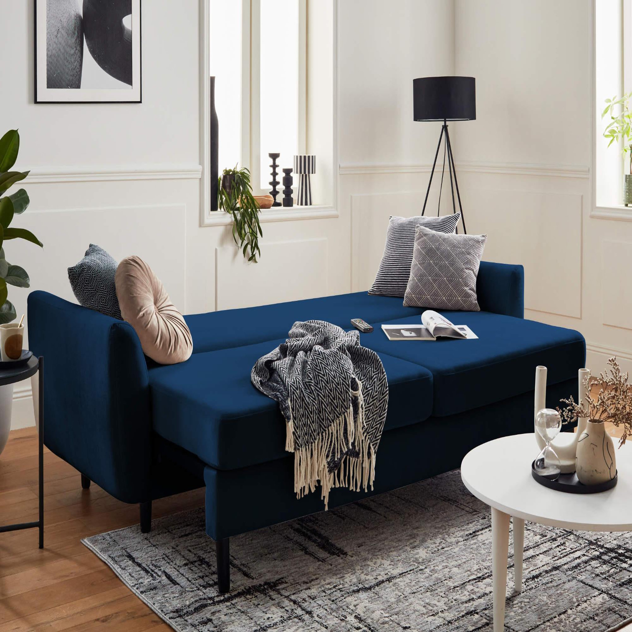 Voir la diapositive 3 : BEST MOBILIER Nils - canapé droit 3 places convertible - avec coffre de rangement - velours