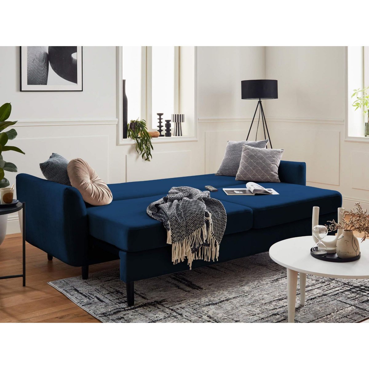 LISA DESIGN Nils - canapé droit 3 places convertible - avec coffre de rangement - velours