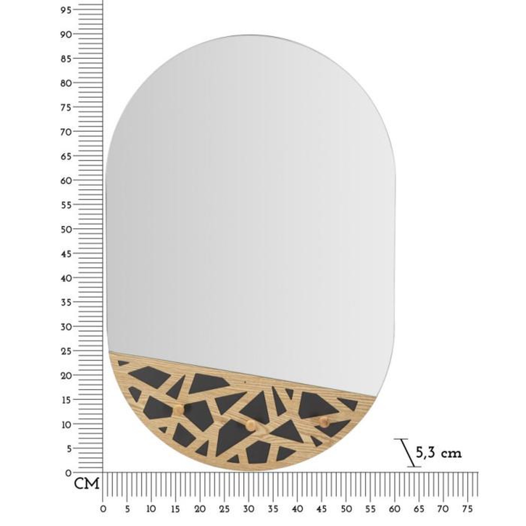 Voir la diapositive 6 : Paris Prix Miroir Mural Avec 3 Crochets  Triangle  90cm Naturel & Noir