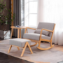 Voir la diapositive 2 : CONCEPT USINE Rocking Chair + pouf scandinave en bois et tissu gris HOLMES