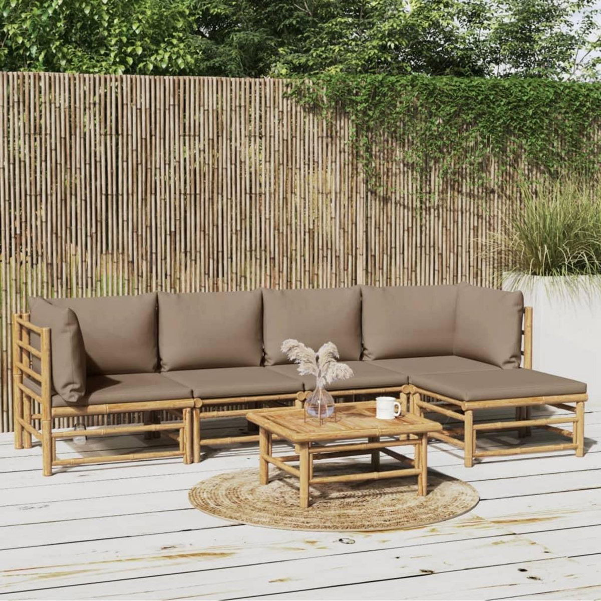 VIDAXL Salon de jardin 6 pcs avec coussins taupe bambou