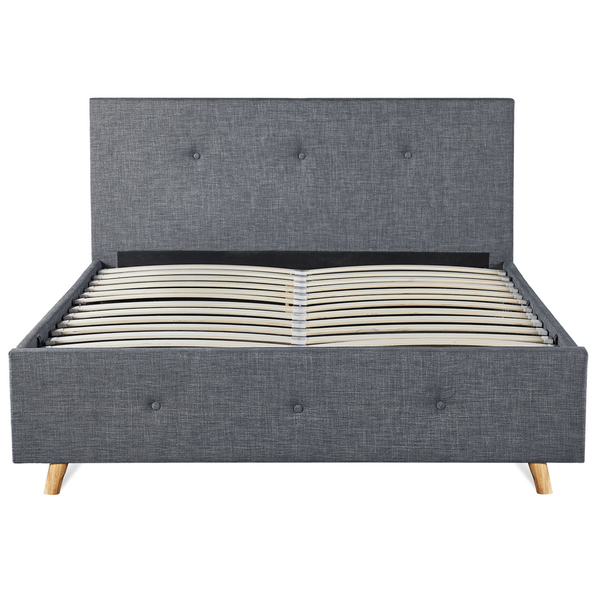 ID MARKET Lit coffre double scandinave LULEA avec tête de lit et sommier 140 x 190 cm tissu gris anthracite