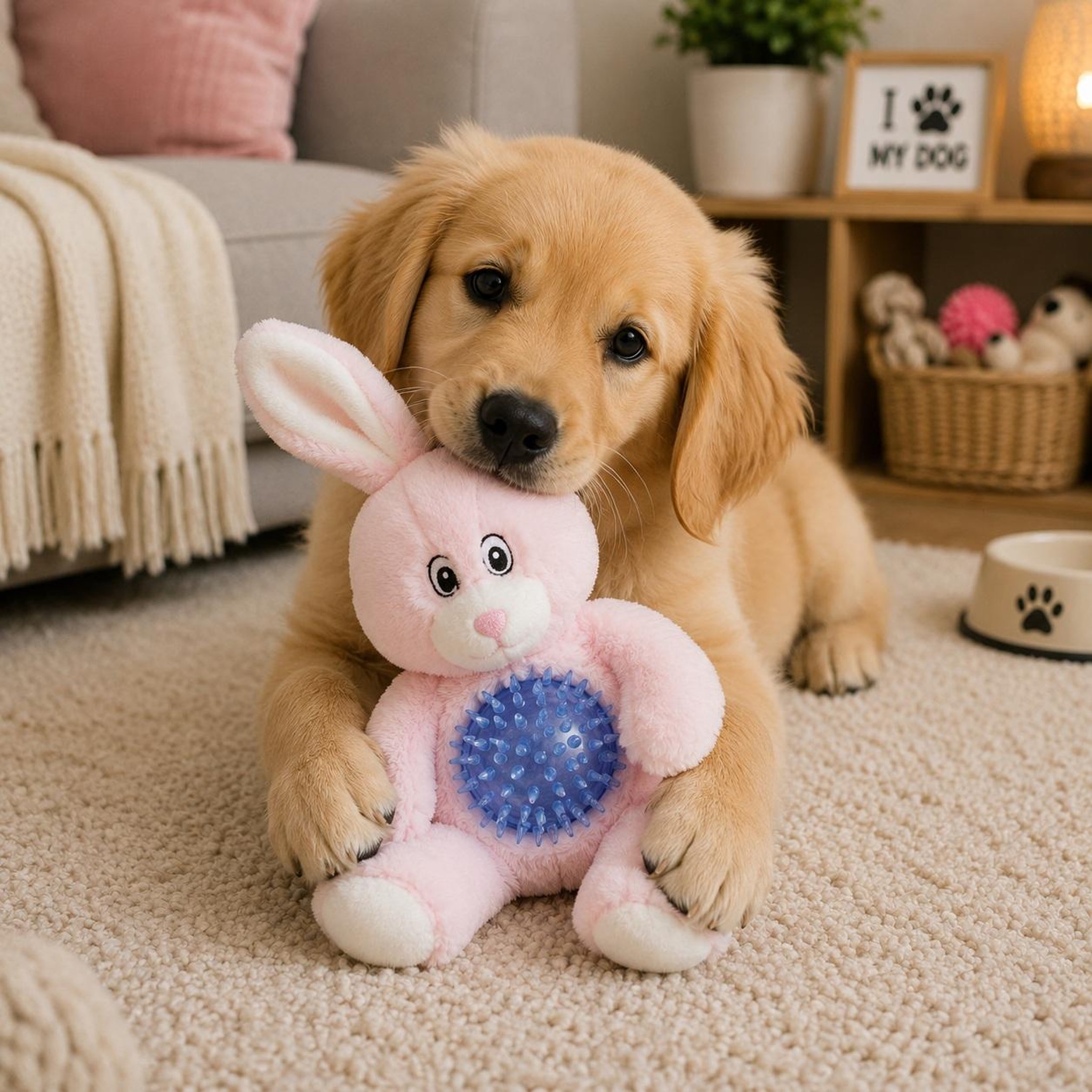 Voir la diapositive 2 : Eden Jouet peluche lapin avec balle pour chien