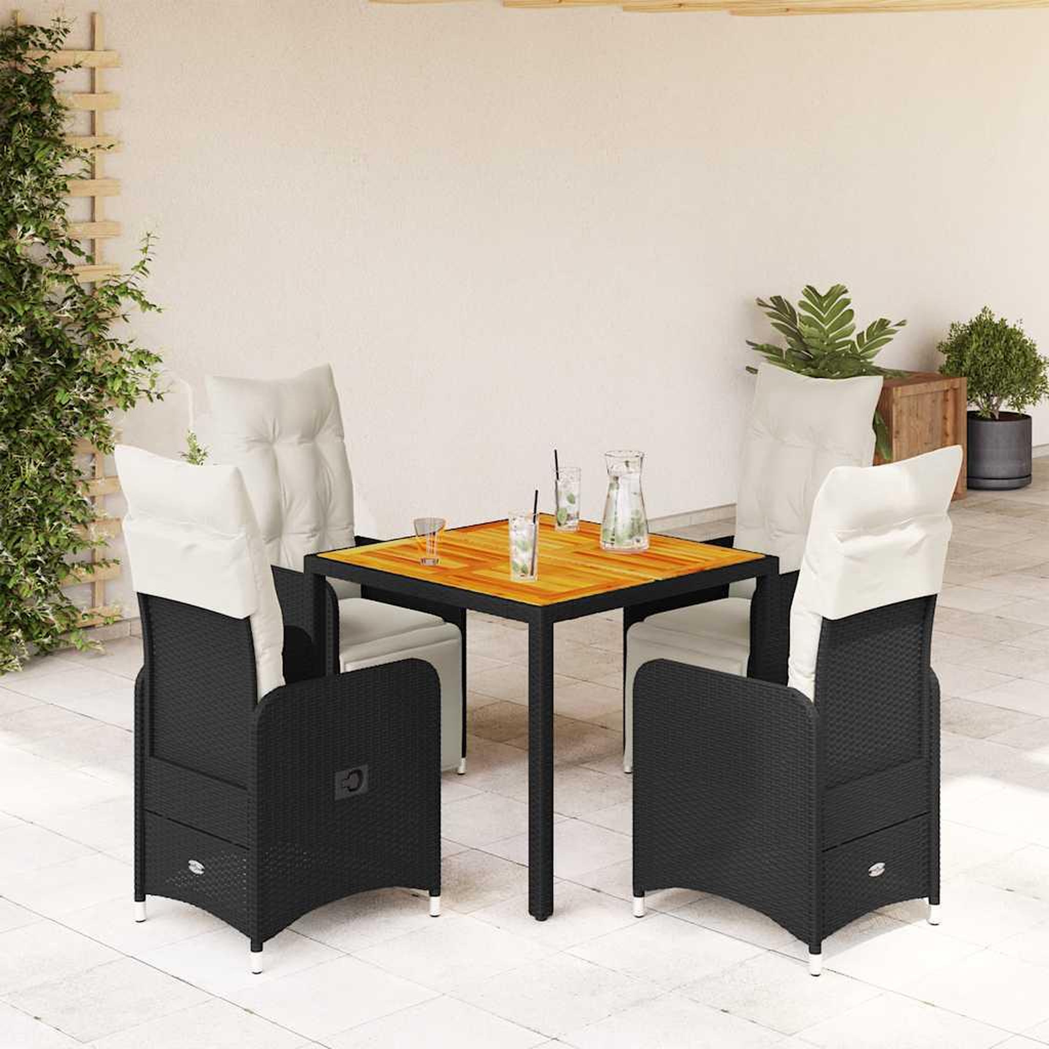 VIDAXL Ensemble de bistro de jardin 5 pcs coussins noir poly rotin