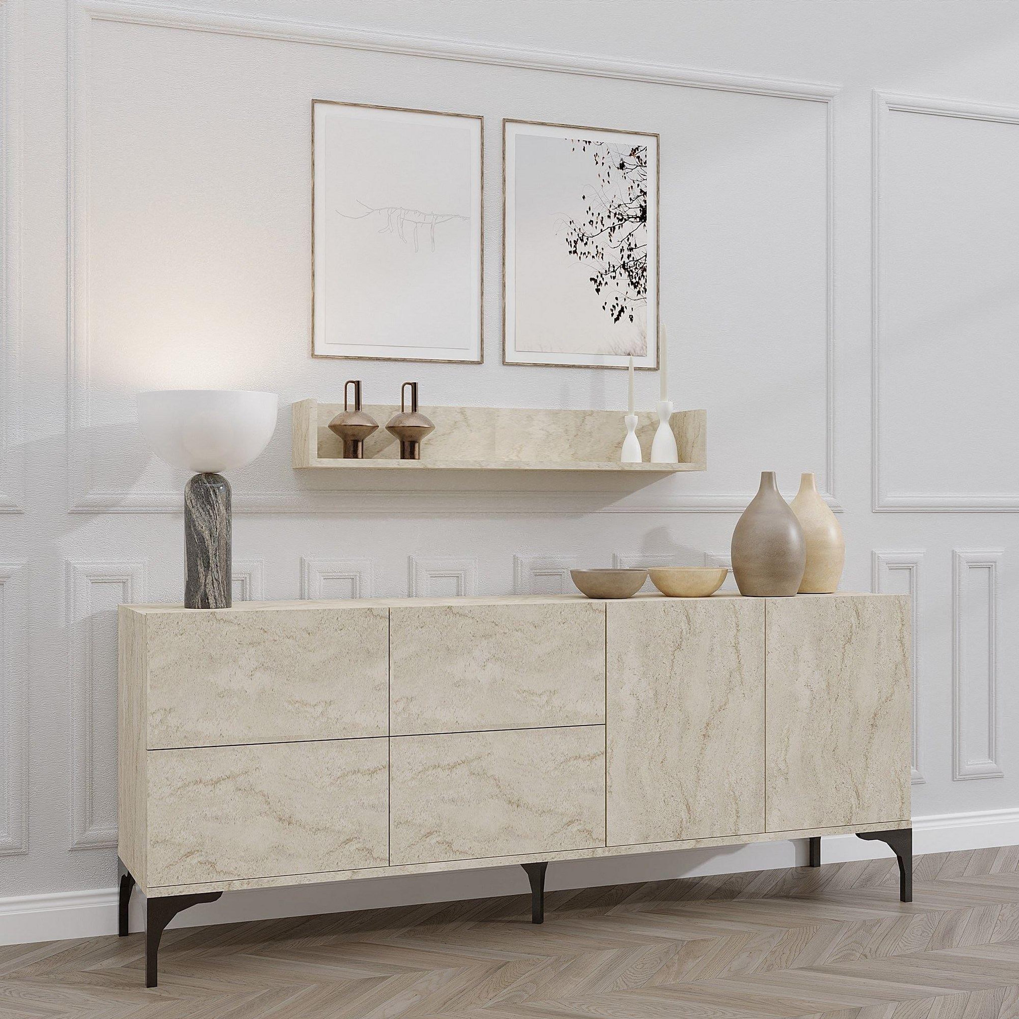 Voir la diapositive 3 : Habitat et Jardin Buffet en bois avec étagère murale  stella  - 180 x 40 x 55 cm - travertin
