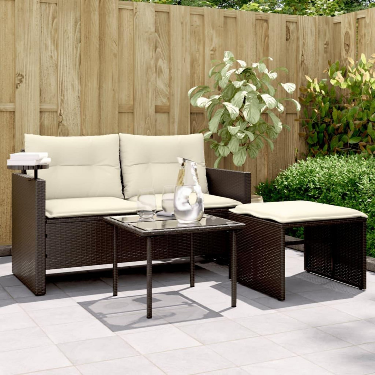 VIDAXL Salon de jardin avec coussins 3 pcs marron resine tressee