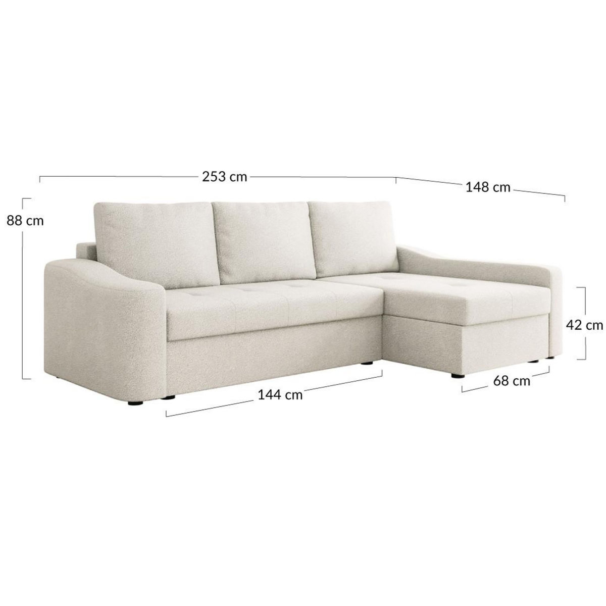 BEST MOBILIER Claudia - canapé d'angle droit 4 places convertible avec coffre en tissu texturé