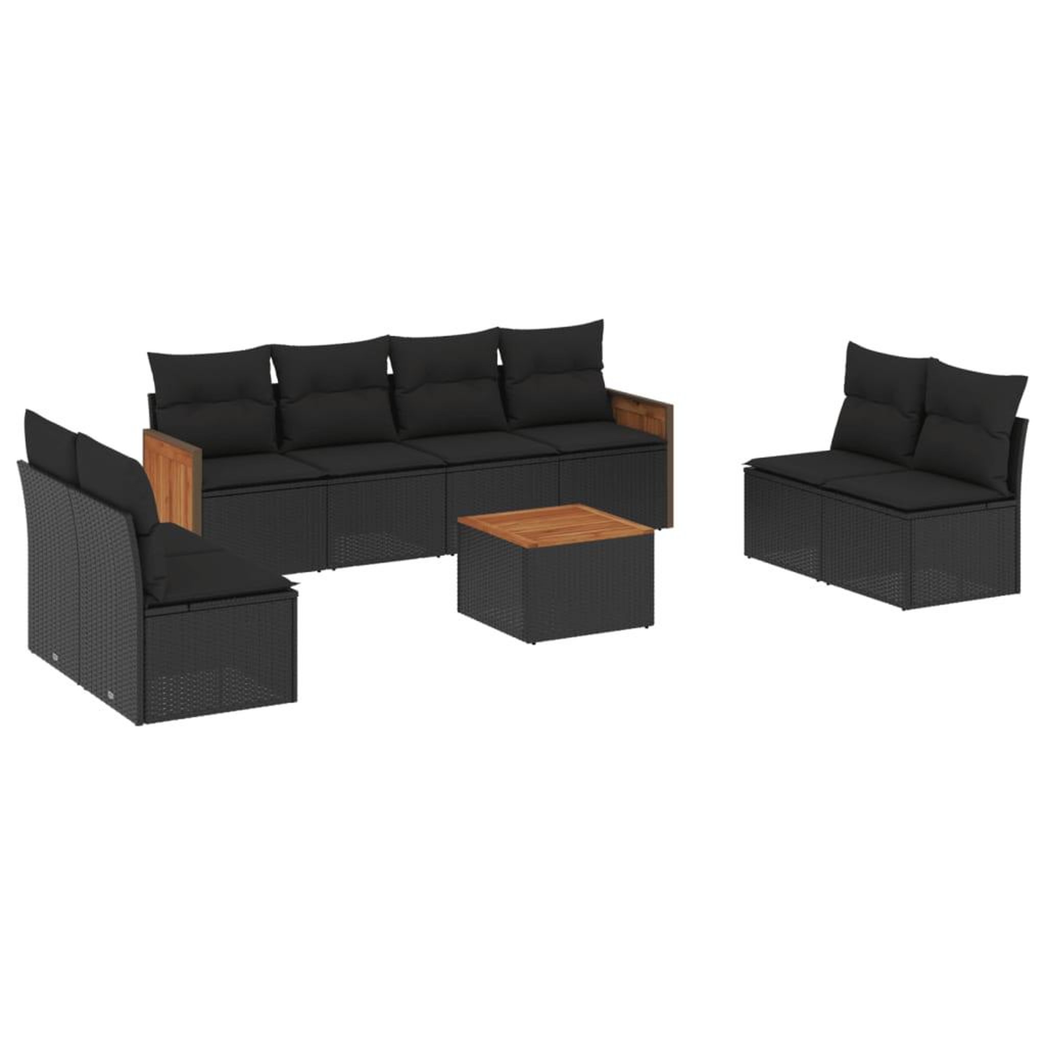 Voir la diapositive 2 : VIDAXL Salon de jardin 9 pcs avec coussins noir resine tressee