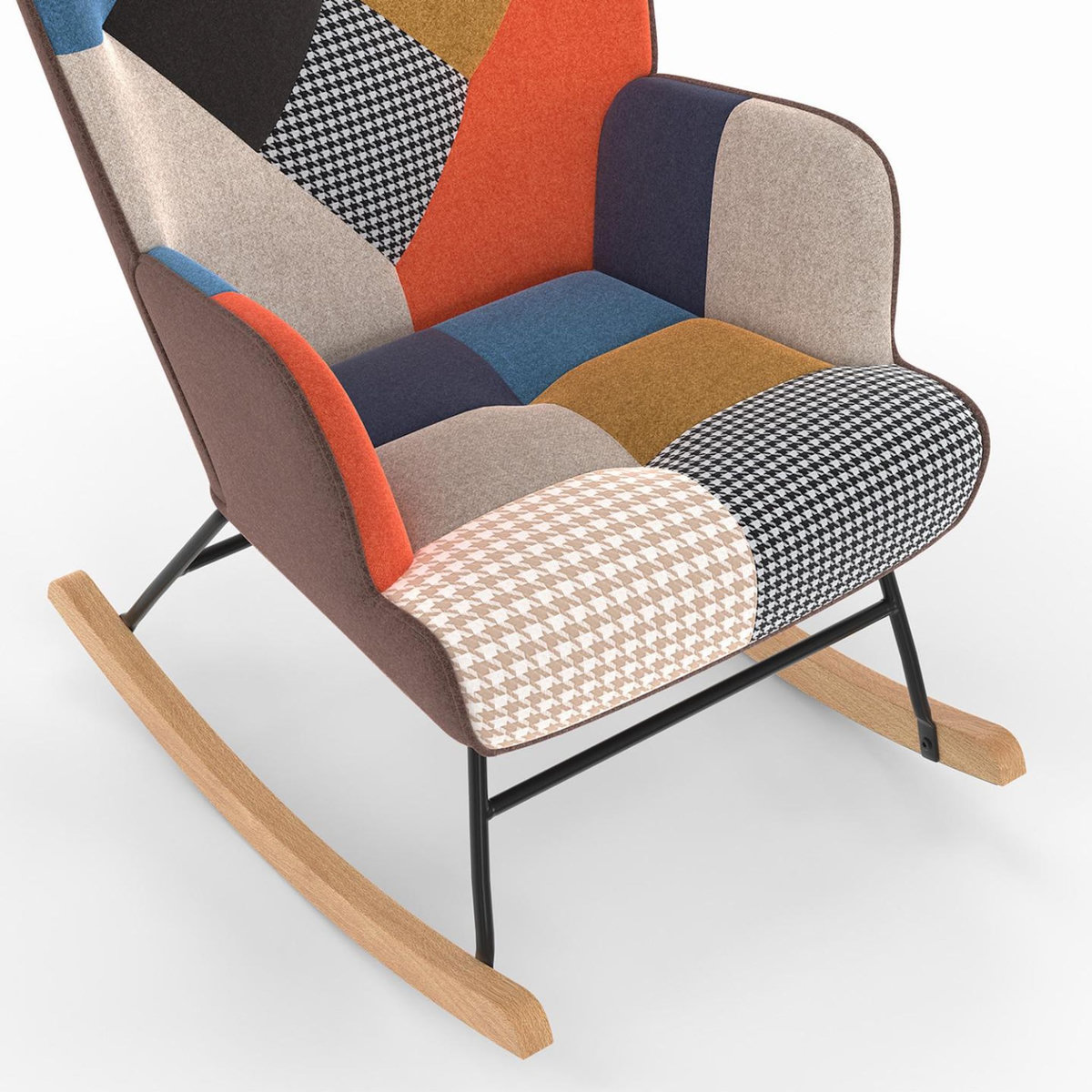 ID MARKET Fauteuil scandinave IVAR en tissu à bascule patchwork multicouleurs