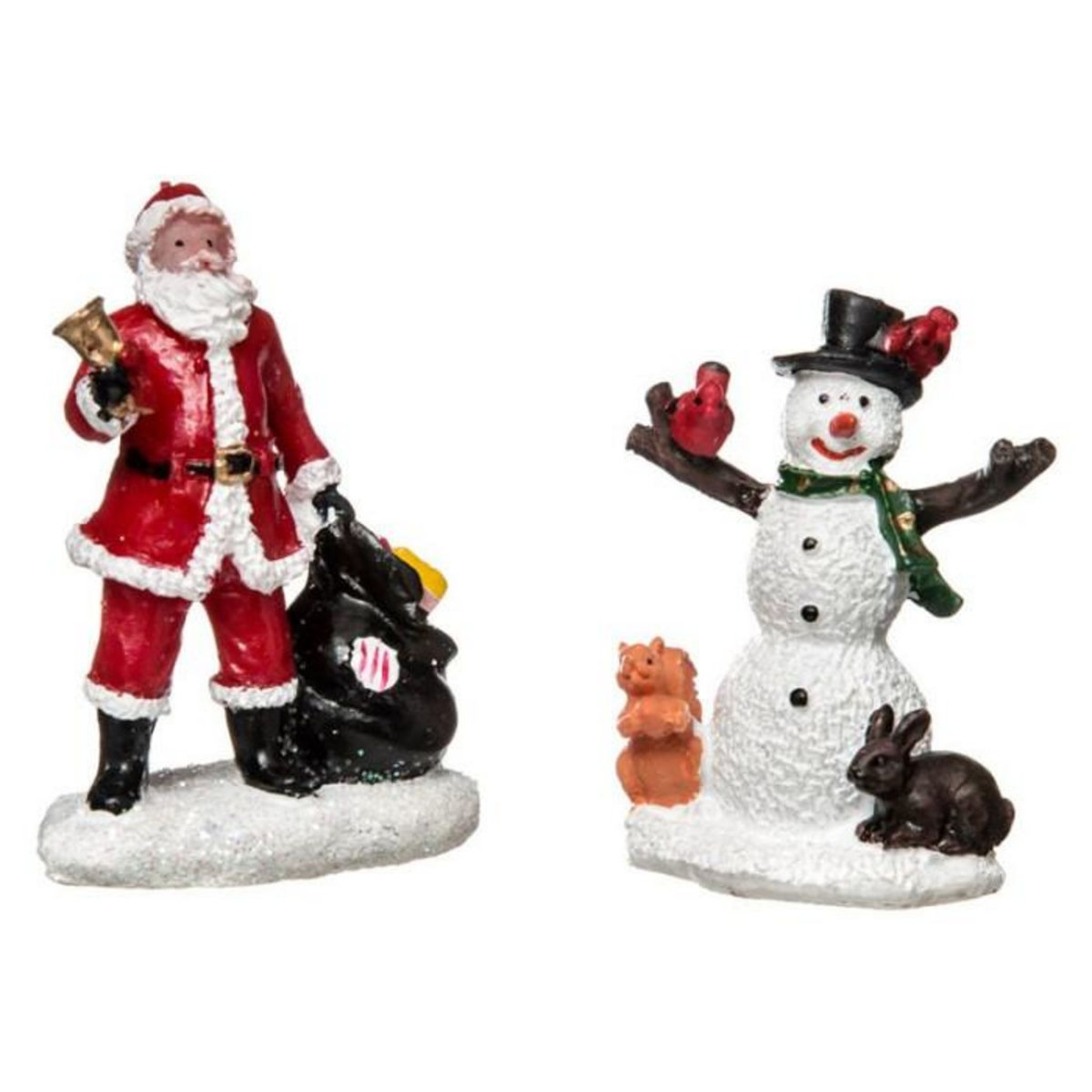 FEERIC LIGHT & CHRISTMAS Lot de 2 Santons  Père Noël & Bonhomme de Neige  6cm Blanc