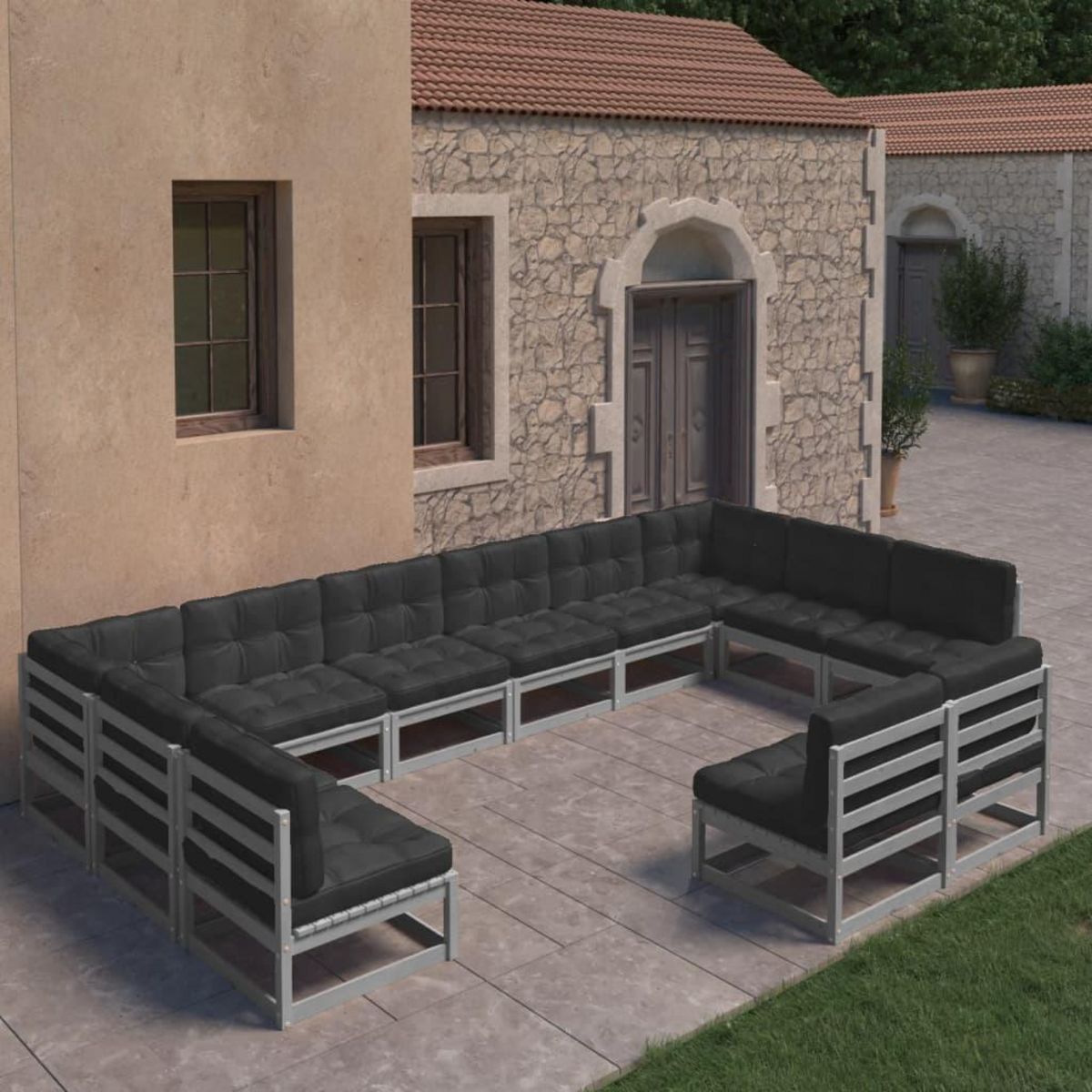 VIDAXL Salon de jardin 12 pcs avec coussins Gris Bois de pin massif