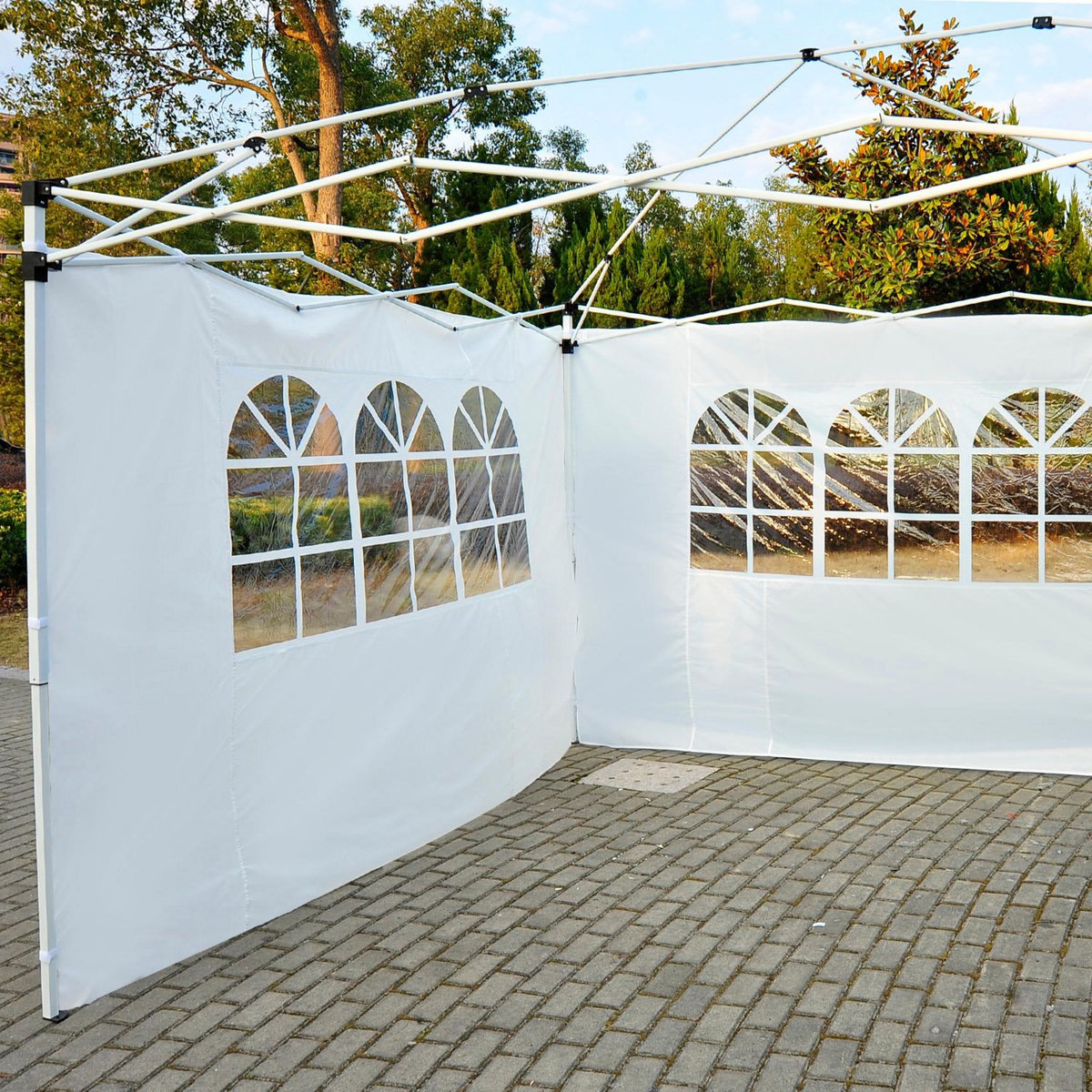 OUTSUNNY Parois latérales de rechange barnum tonnelle 3 x 3 ou 3 x 6 m 2 pièces 2 grandes fenêtres blanc