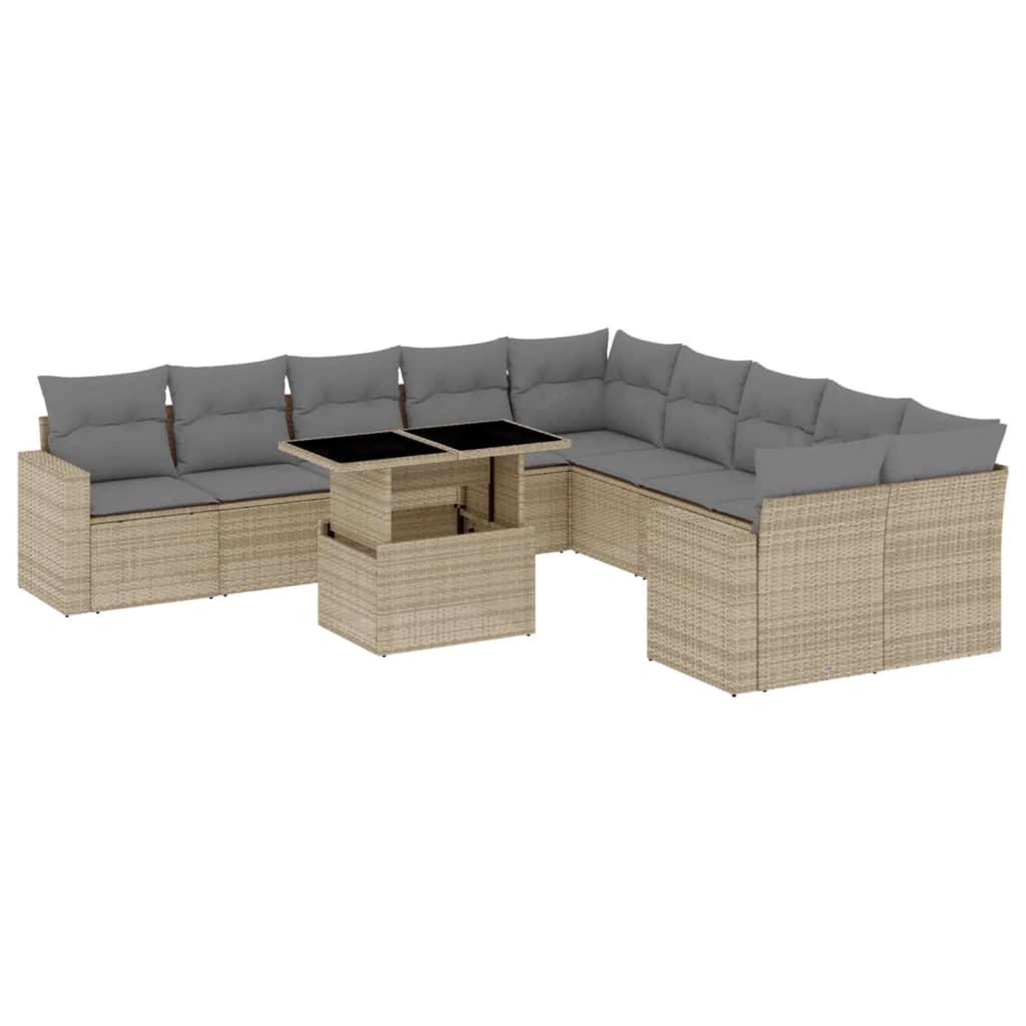 Voir la diapositive 2 : VIDAXL Salon de jardin 11 pcs avec coussins beige resine tressee