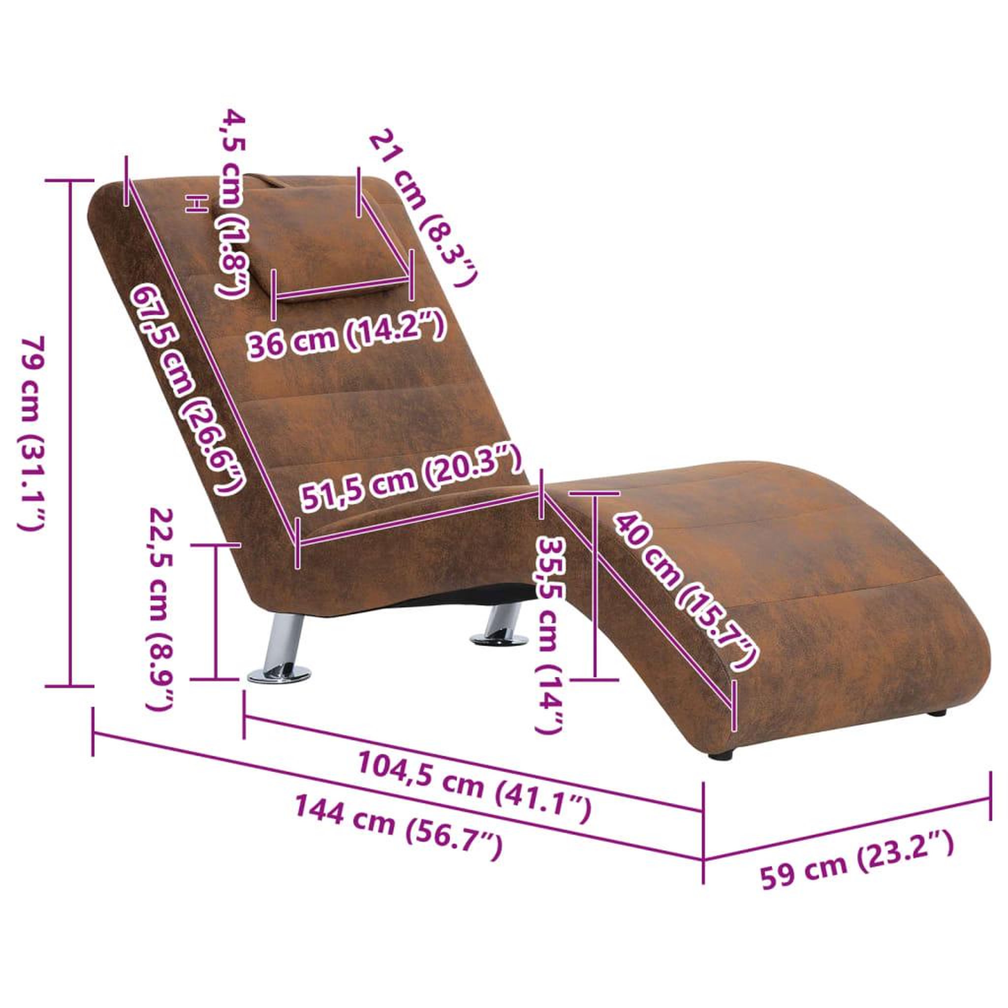 Voir la diapositive 6 : VIDAXL Chaise longue avec oreiller marron Similicuir daim