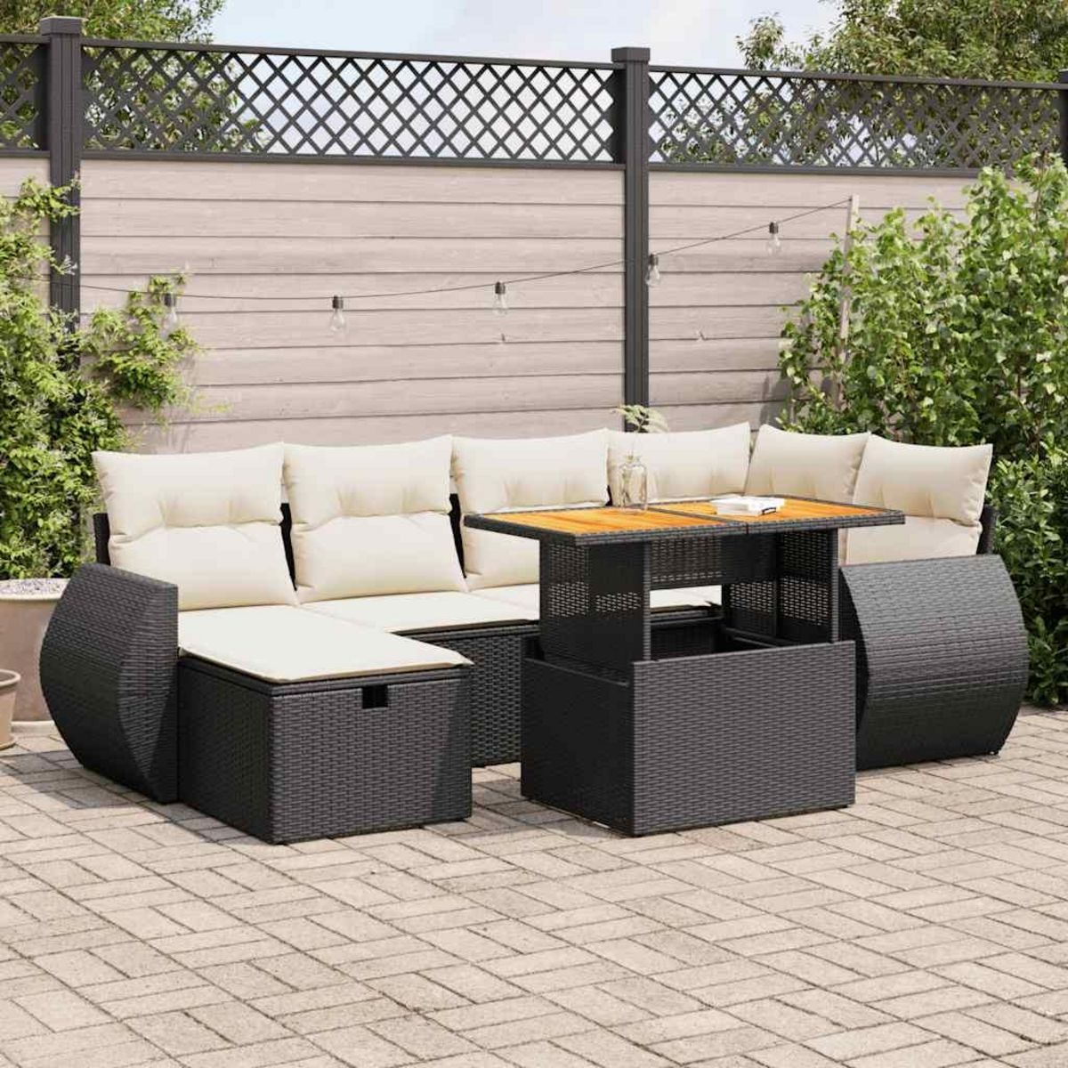 VIDAXL Salon de jardin avec coussins 8 pcs noir resine tressee acacia