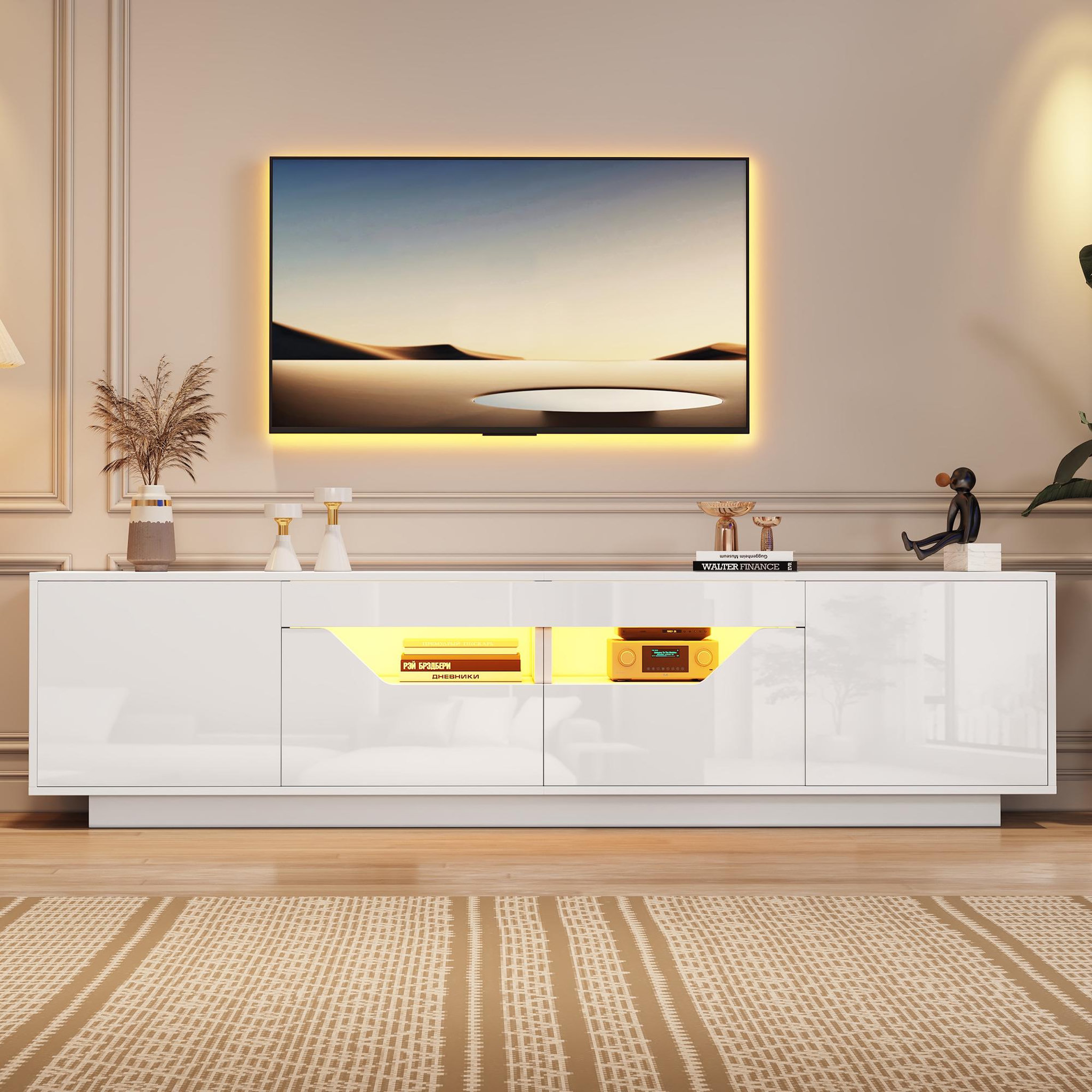 Voir la diapositive 2 : MERAX Meuble tv blanc 180 cm led panneau de particules