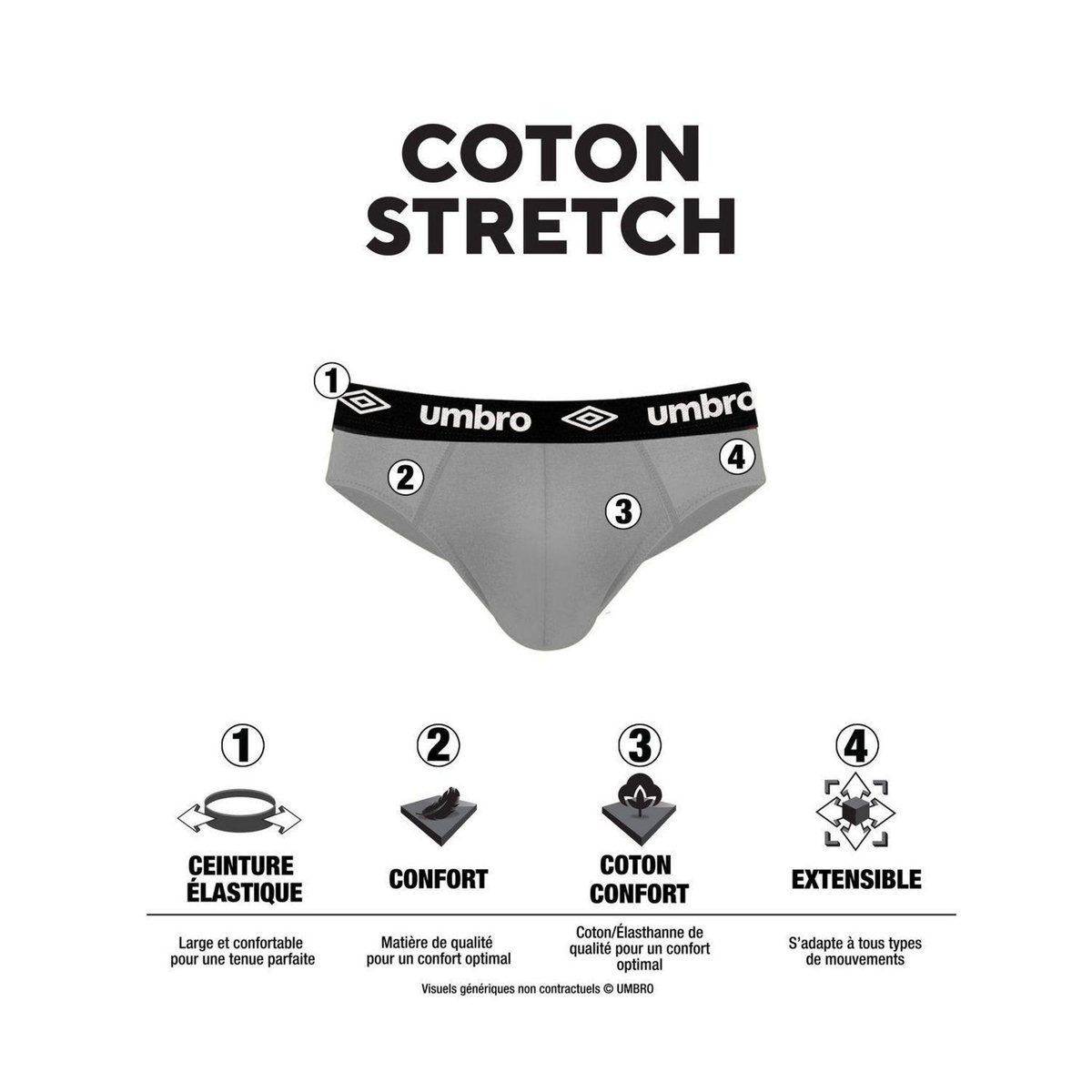 UMBRO Lot de 3 slips homme en coton ceinture bleue Diamon