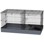 PAWHUT Cage pour cochon d'inde avec séparation 2 zones - plateforme observation, rampe, portes - acier noir PVC tissu gris