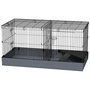 Voir la diapositive 1 : PAWHUT Cage pour cochon d'inde avec séparation 2 zones - plateforme observation, rampe, portes - acier noir PVC tissu gris