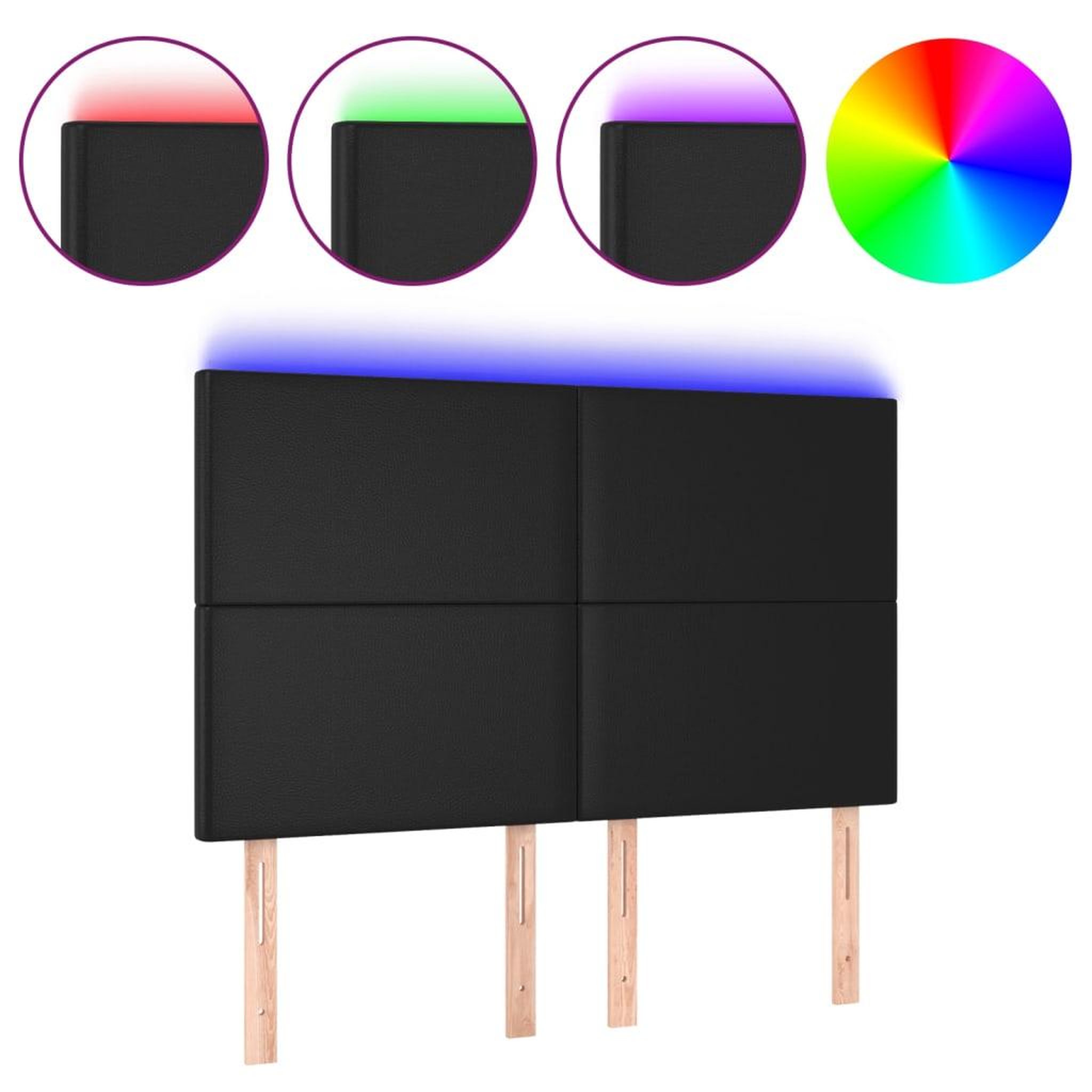 Voir la diapositive 2 : VIDAXL Tete de lit a LED Noir 144x5x118/128 cm Similicuir