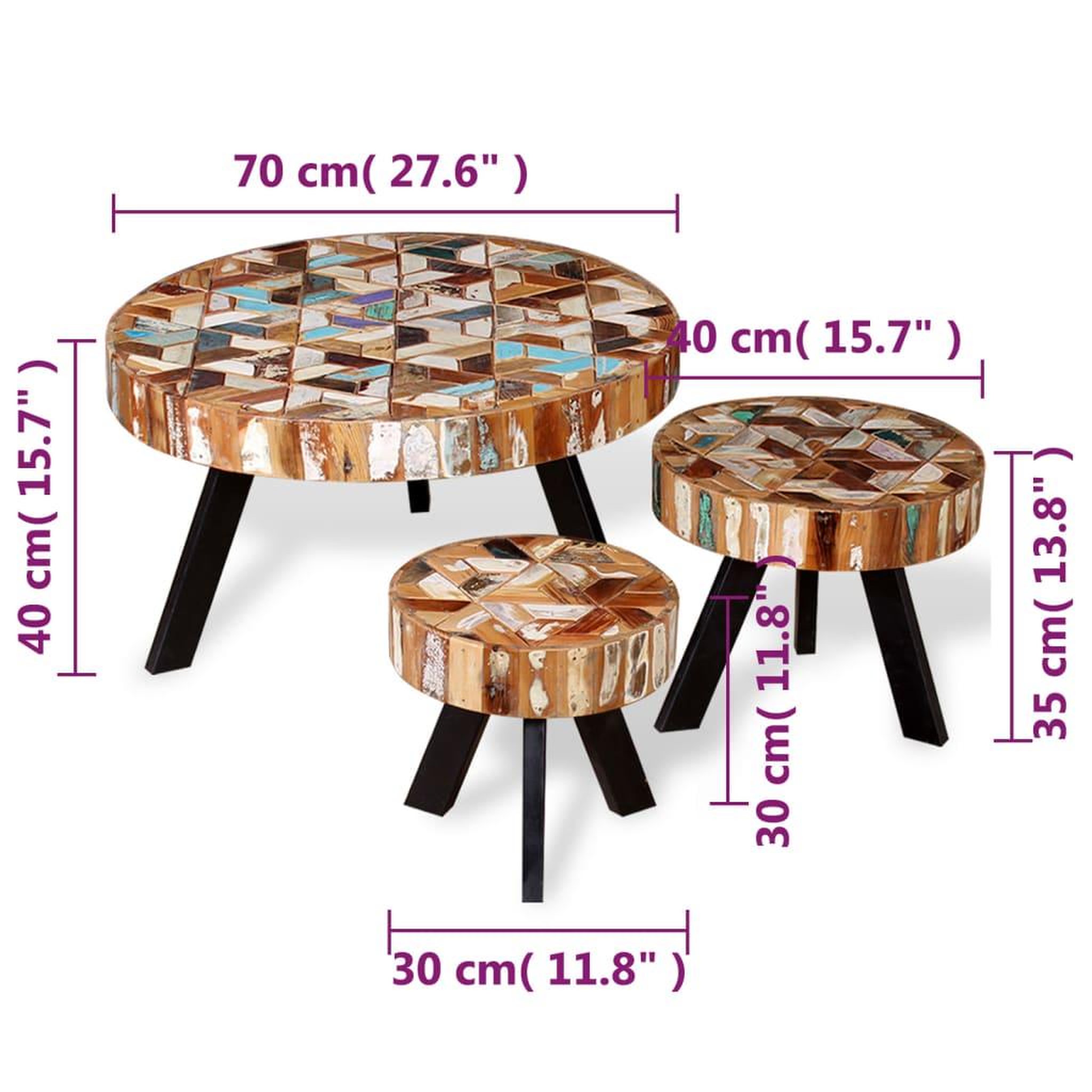 Voir la diapositive 6 : VIDAXL Ensemble de table basse 3 pieces Bois de recuperation massif