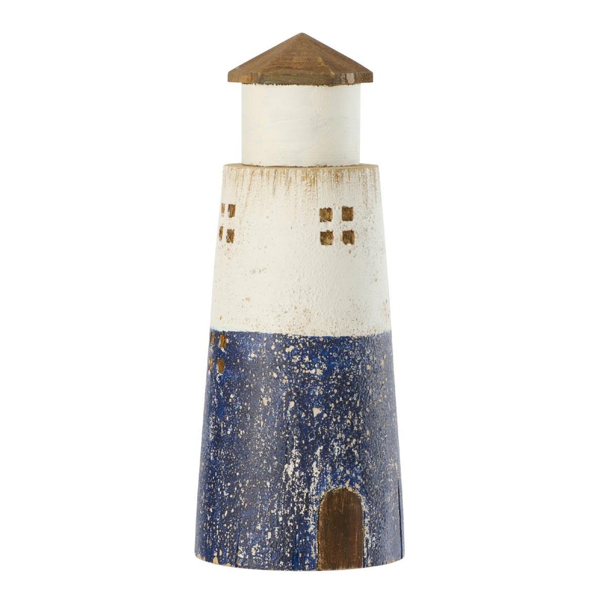 J-LINE Phare déco vintage en bois  bréhat  30cm bleu foncé