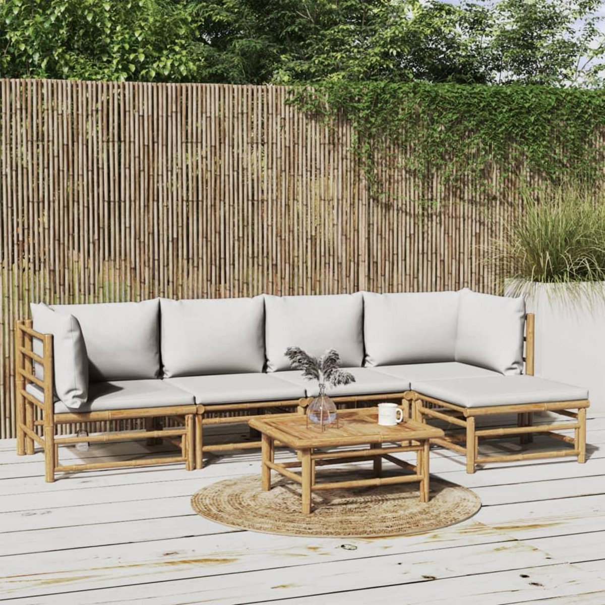 VIDAXL Salon de jardin 6 pcs avec coussins gris clair bambou