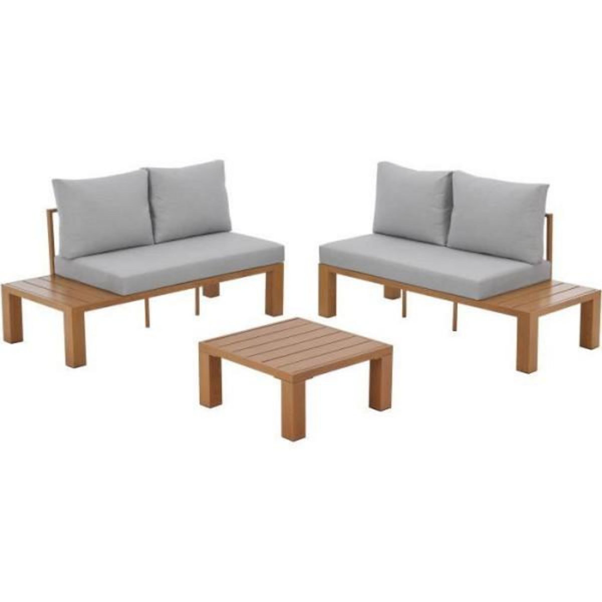 MARKET24 Salon de jardin canapé d'angle - Aluminium effet bois - 4 personnes - Gris perle