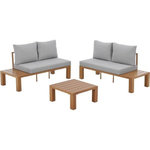 MARKET24 Salon de jardin canapé d'angle - Aluminium effet bois - 4 personnes - Gris perle