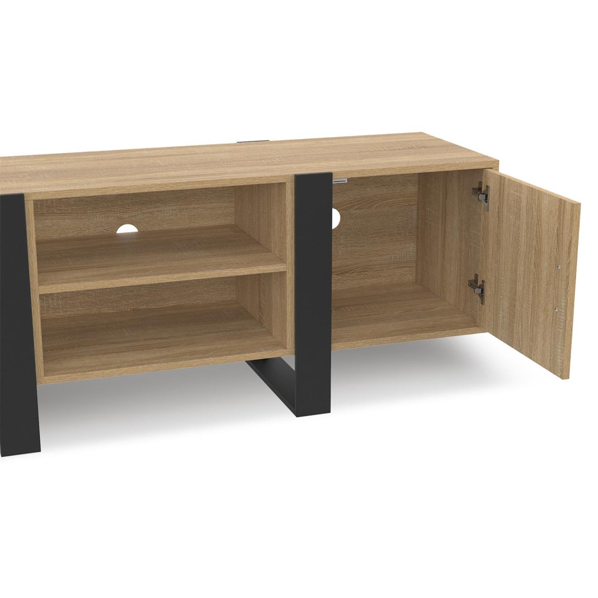 Voir la diapositive 6 : ID MARKET Meuble tv 140 cm phoenix 2 portes bois et noir