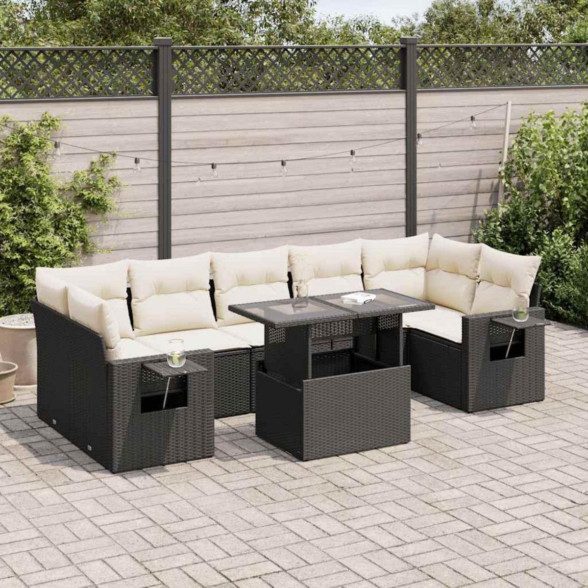 VIDAXL Salon de jardin 8 pcs avec coussins noir resine tressee