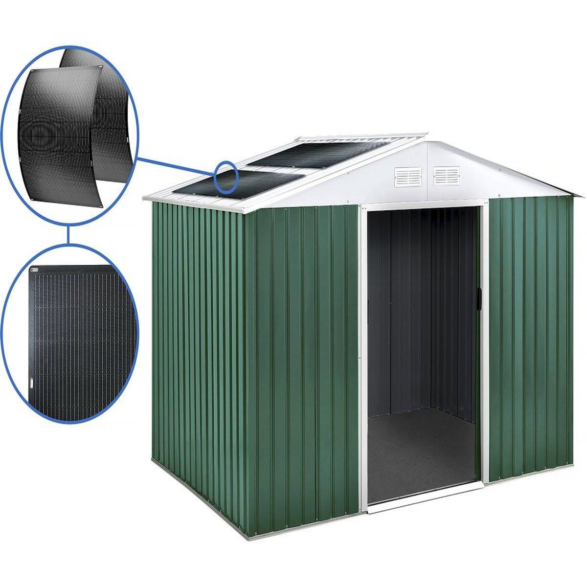 Habitat et Jardin Abri de jardin métal -  Rosas  - 7,06 m² avec panneaux solaires - Vert