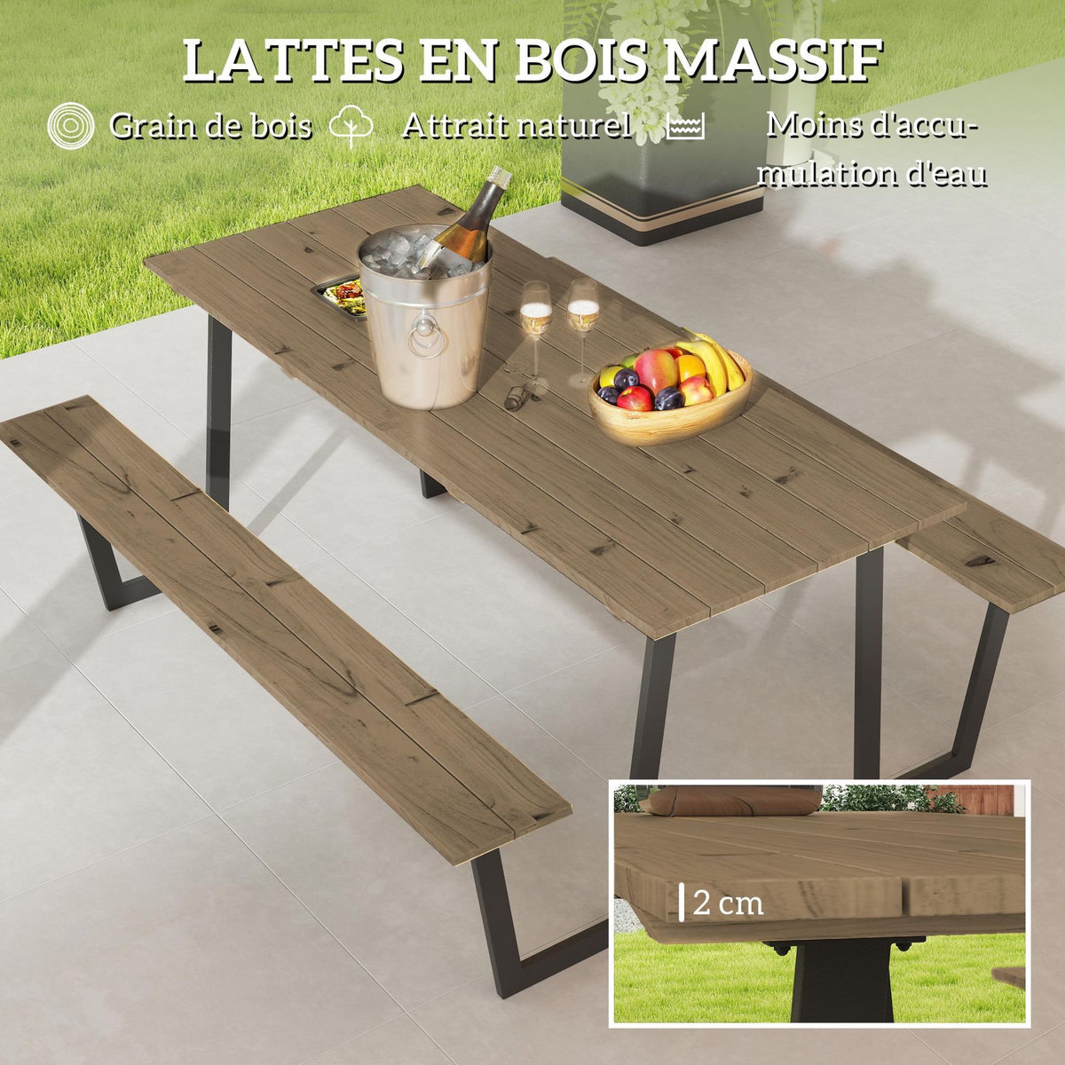 OUTSUNNY Table de pique-nique robuste 6 personnes - table forestière pic nic - table-bancs bois acier