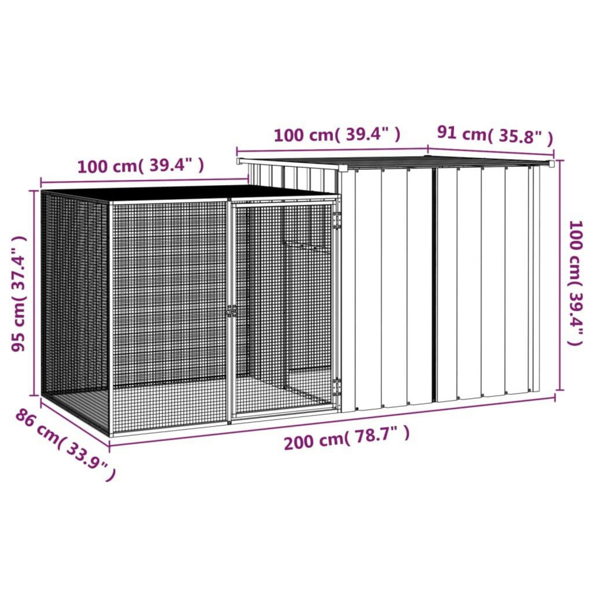 VIDAXL Cage pour poules Gris 200x91x100 cm Acier galvanise