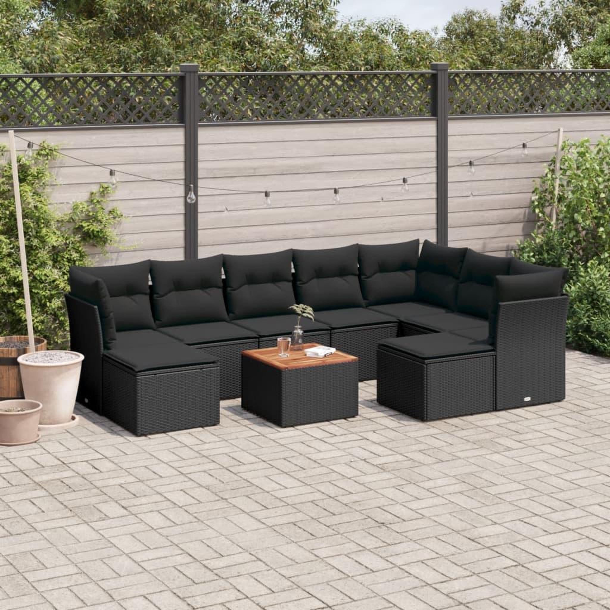 VIDAXL Salon de jardin 10 pcs avec coussins noir resine tressee