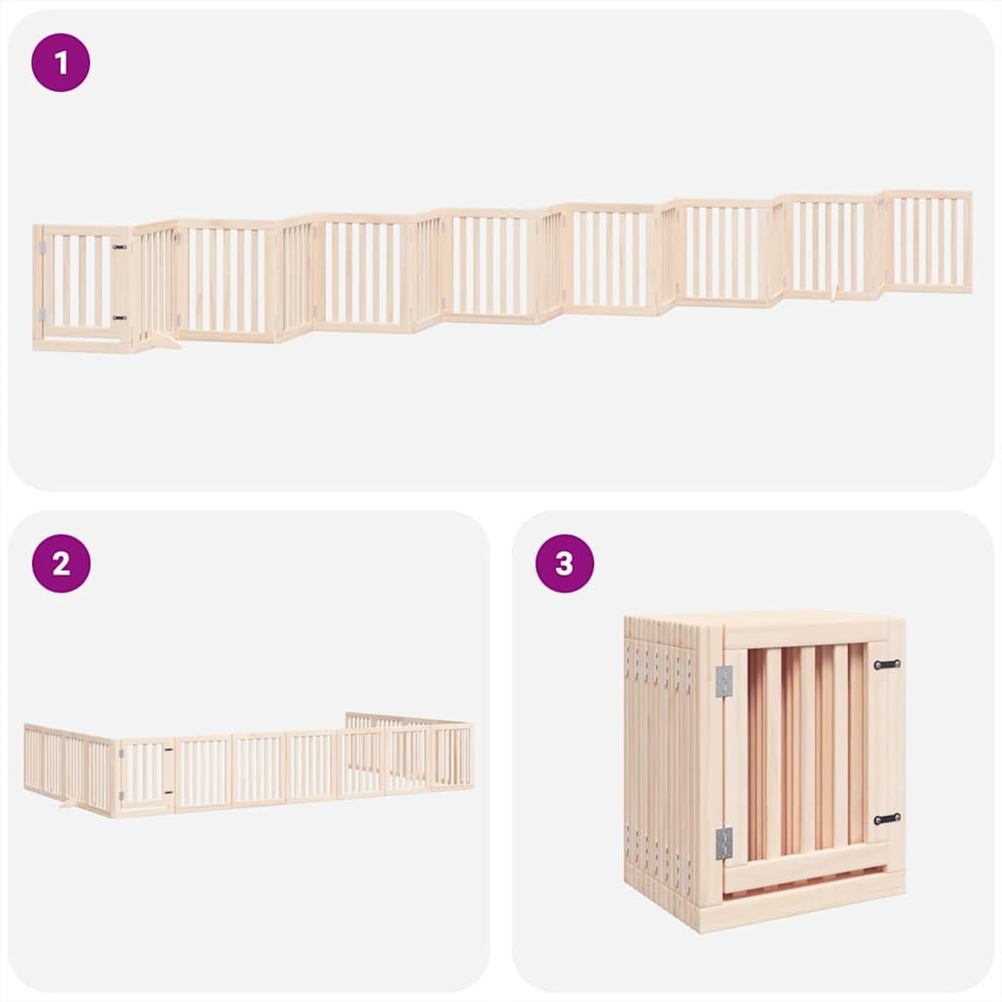 Voir la diapositive 5 : VIDAXL Barriere pour chien porte pliable 15 panneaux bois de peuplier