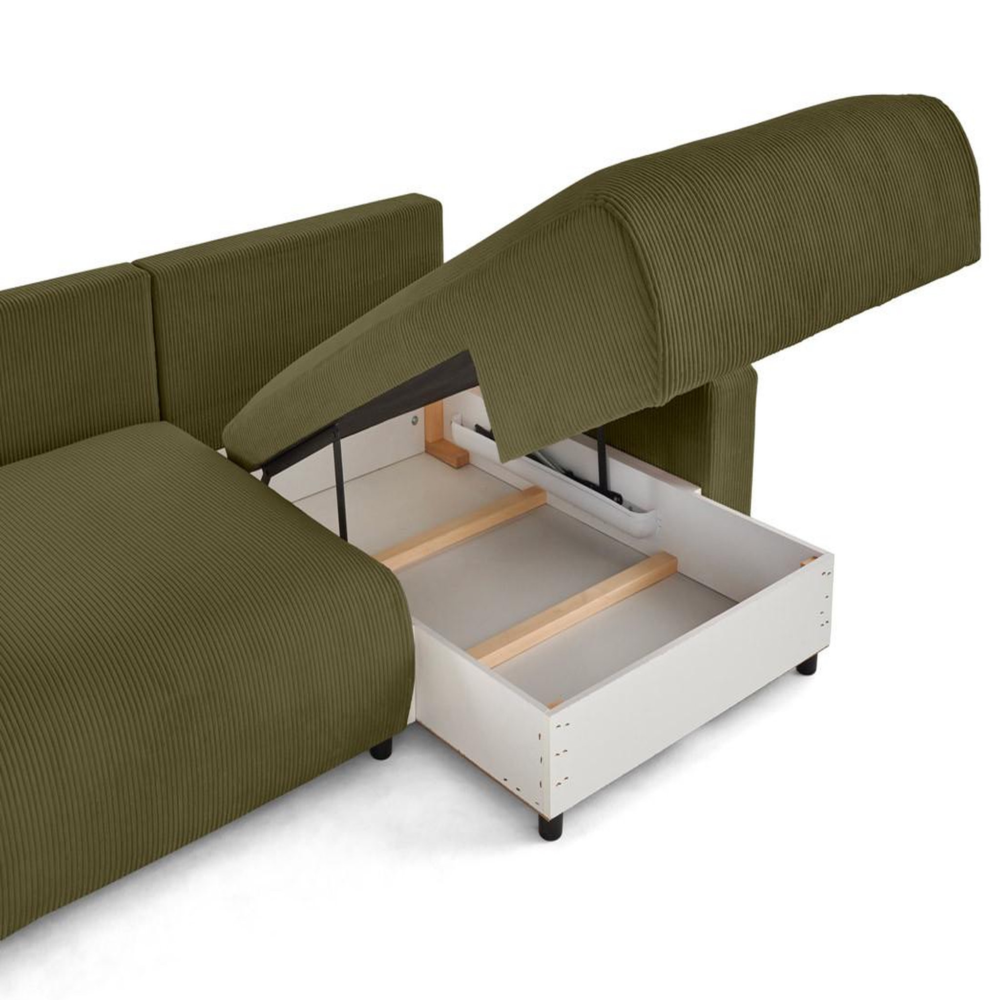 Voir la diapositive 2 : LISA DESIGN Pivoine - canapé d'angle 4 places réversible convertible avec 2 coffres en velours côtelé