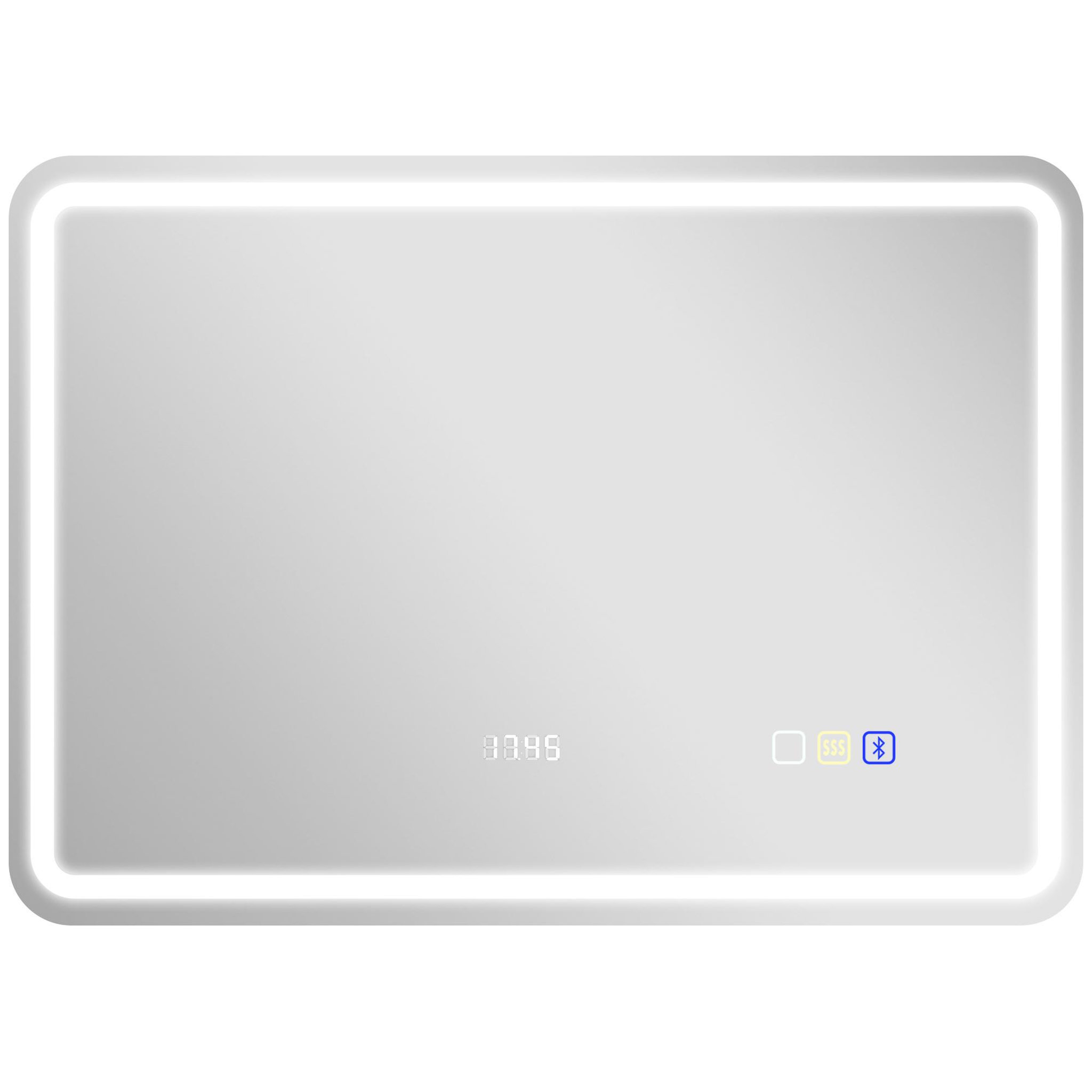 HOMCOM Miroir lumineux led salle de bain bluetooth 50x70cm - horloge numérique, antibuée, tactile, réglable - verre trempé 4 mm