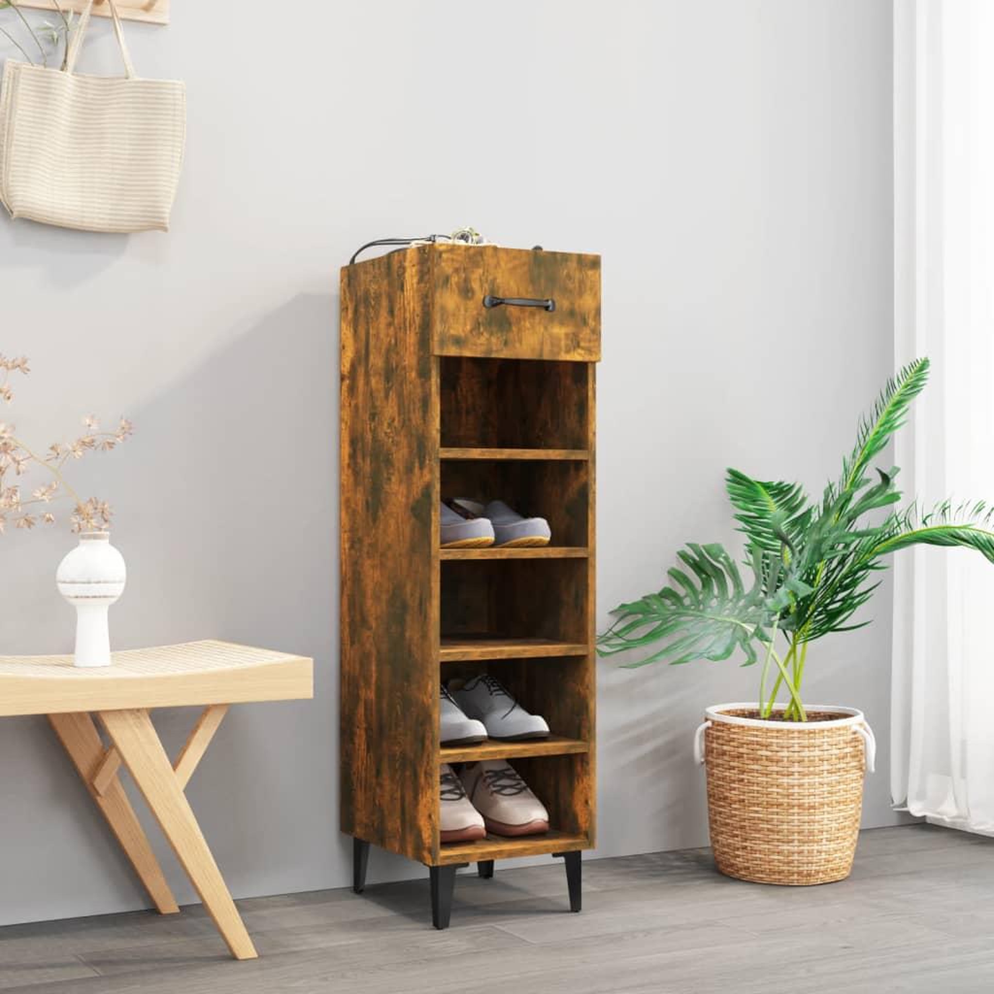Voir la diapositive 1 : VIDAXL Meuble a chaussures Chene fume 30x35x105 cm Bois d'ingenierie