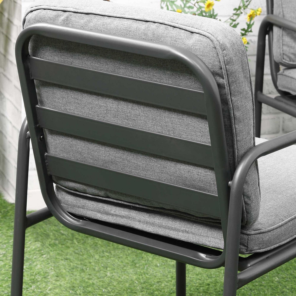 OUTSUNNY Ensemble salon de jardin 4 places 4 pièces - 8 coussins déhoussables inclus - métal époxy polyester gris