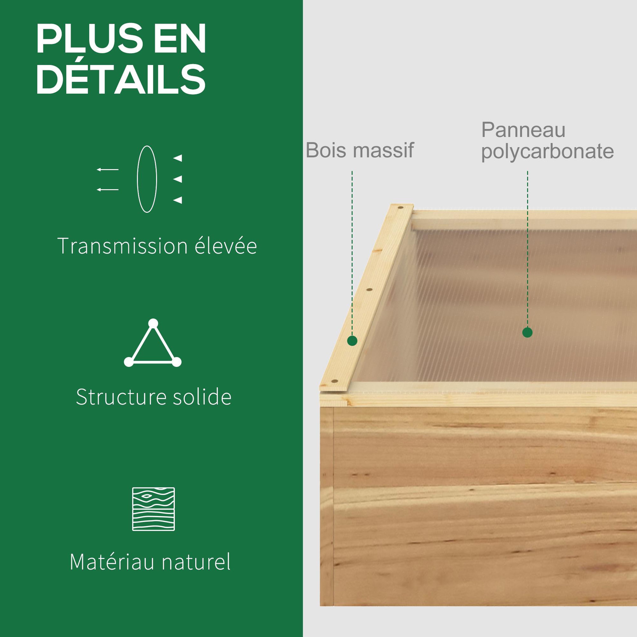 Voir la diapositive 6 : OUTSUNNY Mini serre de jardin serre pour semis dim. 100l x 50l x 36h cm toit 2 pans ouvrables séparement panneaux de polycarbonate bois sapin pré-huilé