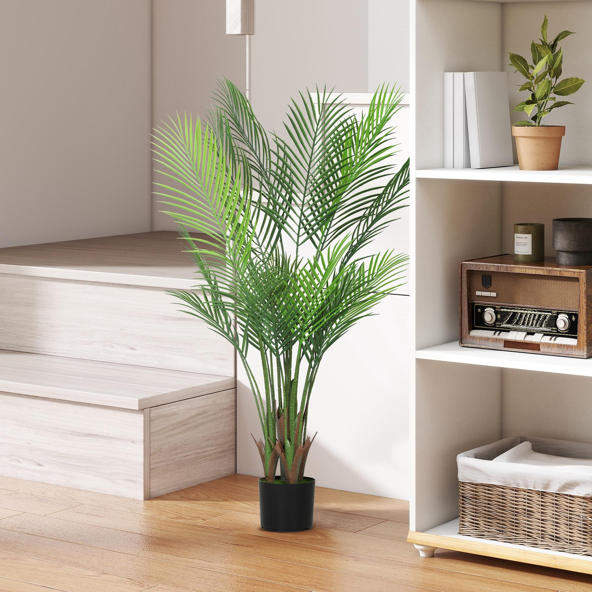 Voir la diapositive 5 : HOMCOM Plante artificielle intérieure palmier H.120cm 4 pieds 20 feuilles grand réalisme PE vert