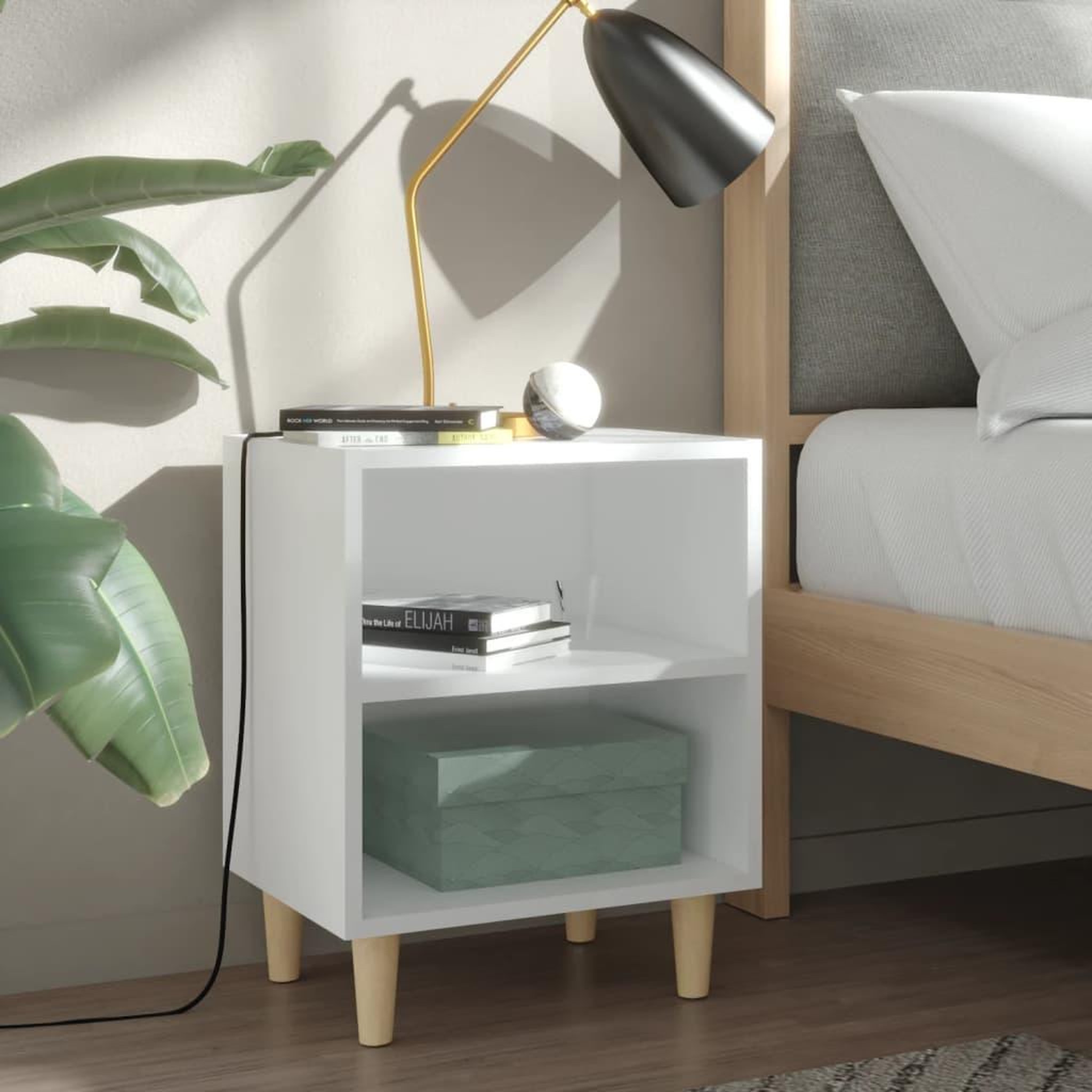 Voir la diapositive 1 : VIDAXL Table de chevet avec pieds en bois massif Blanc 40x30x50 cm