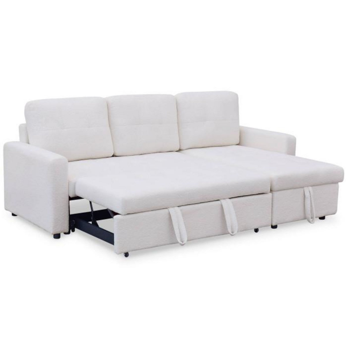 Paris Prix Canapé d'Angle Convertible Bouclette  Corto  221cm Crème