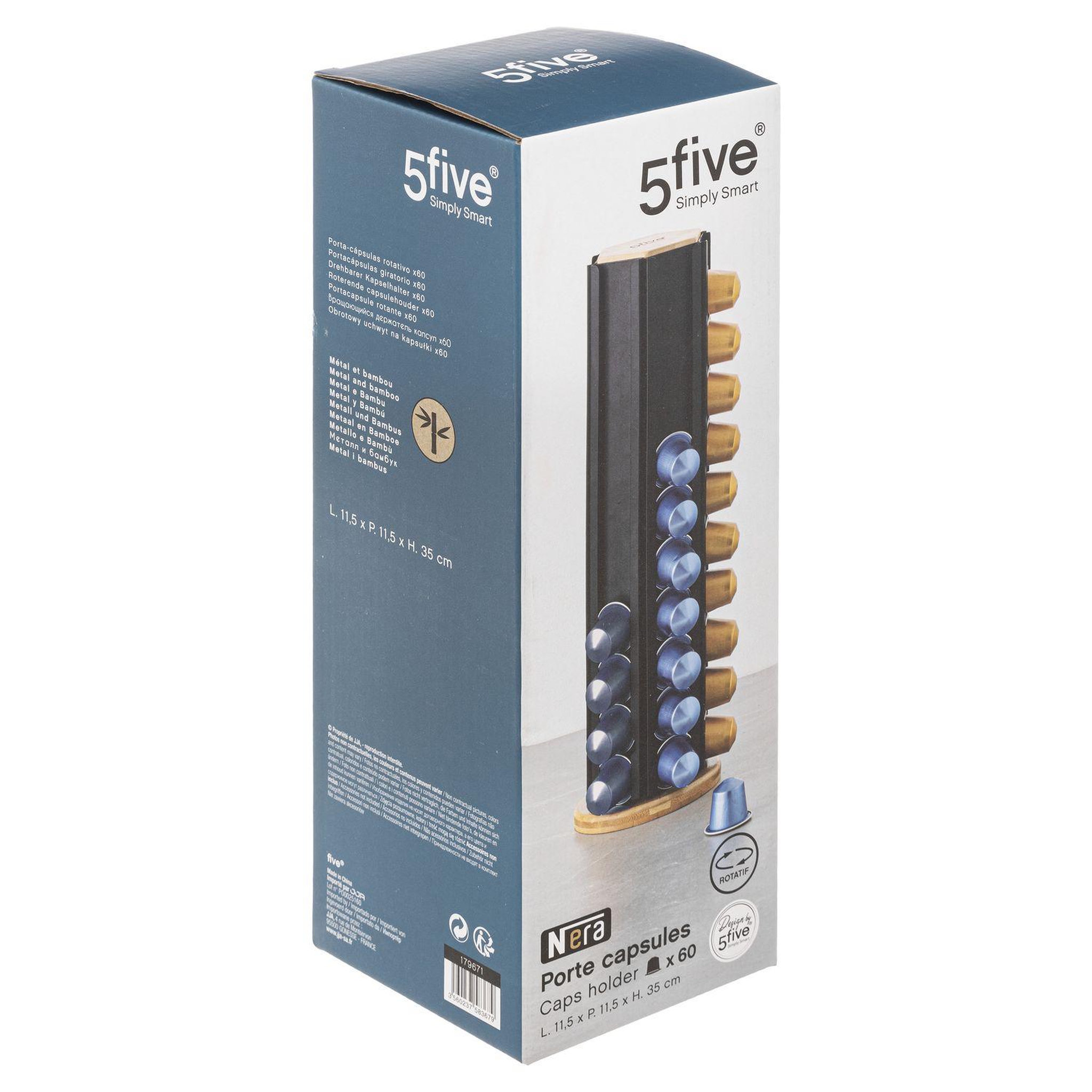 Voir la diapositive 3 : FIVE Porte-capsules à café rotatif en bambou et métal - Beige et Noir